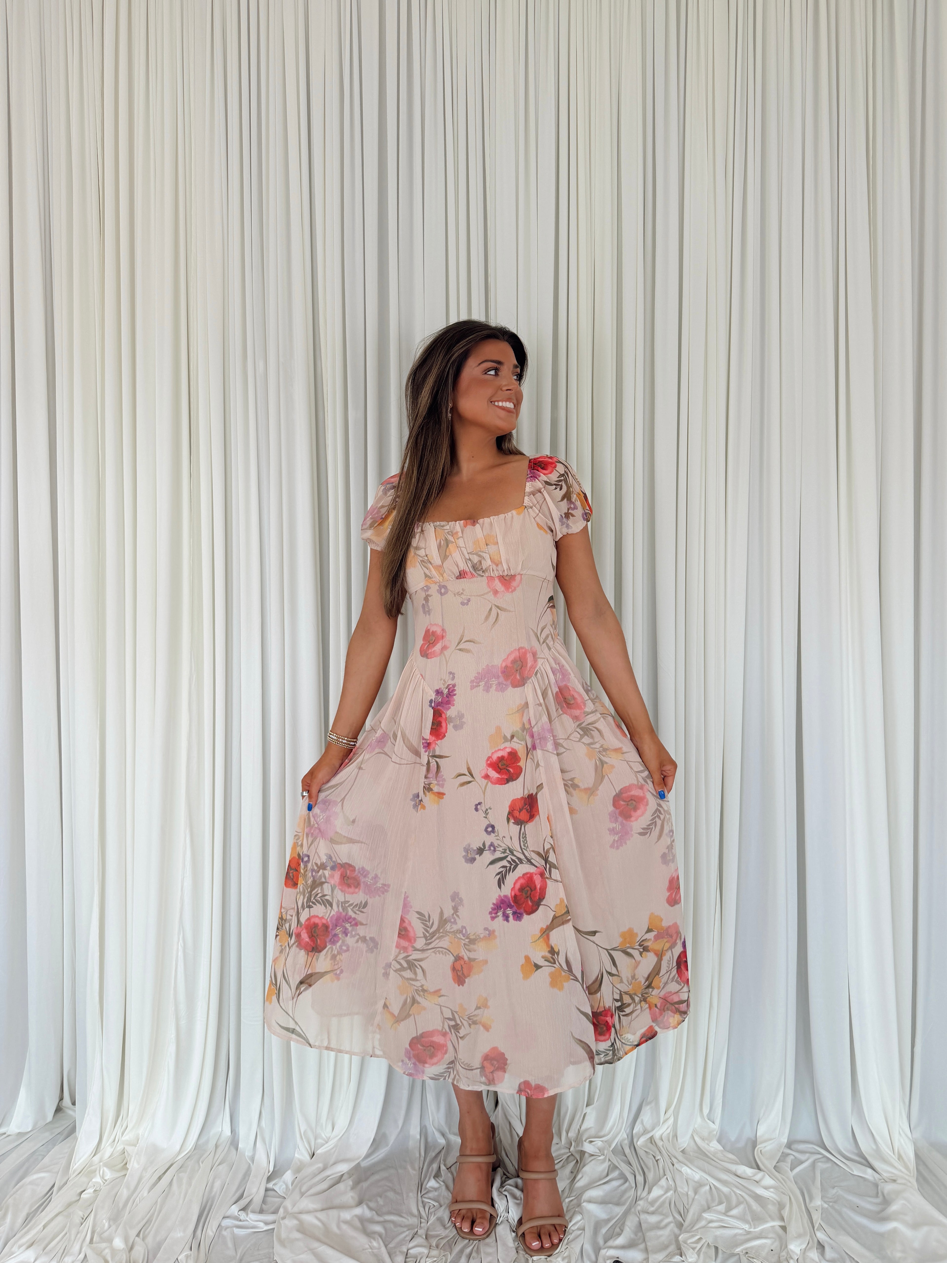 Chiffon Floral Print Midi Dress