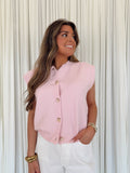 Sleeveless Crewneck Button Front Sweater