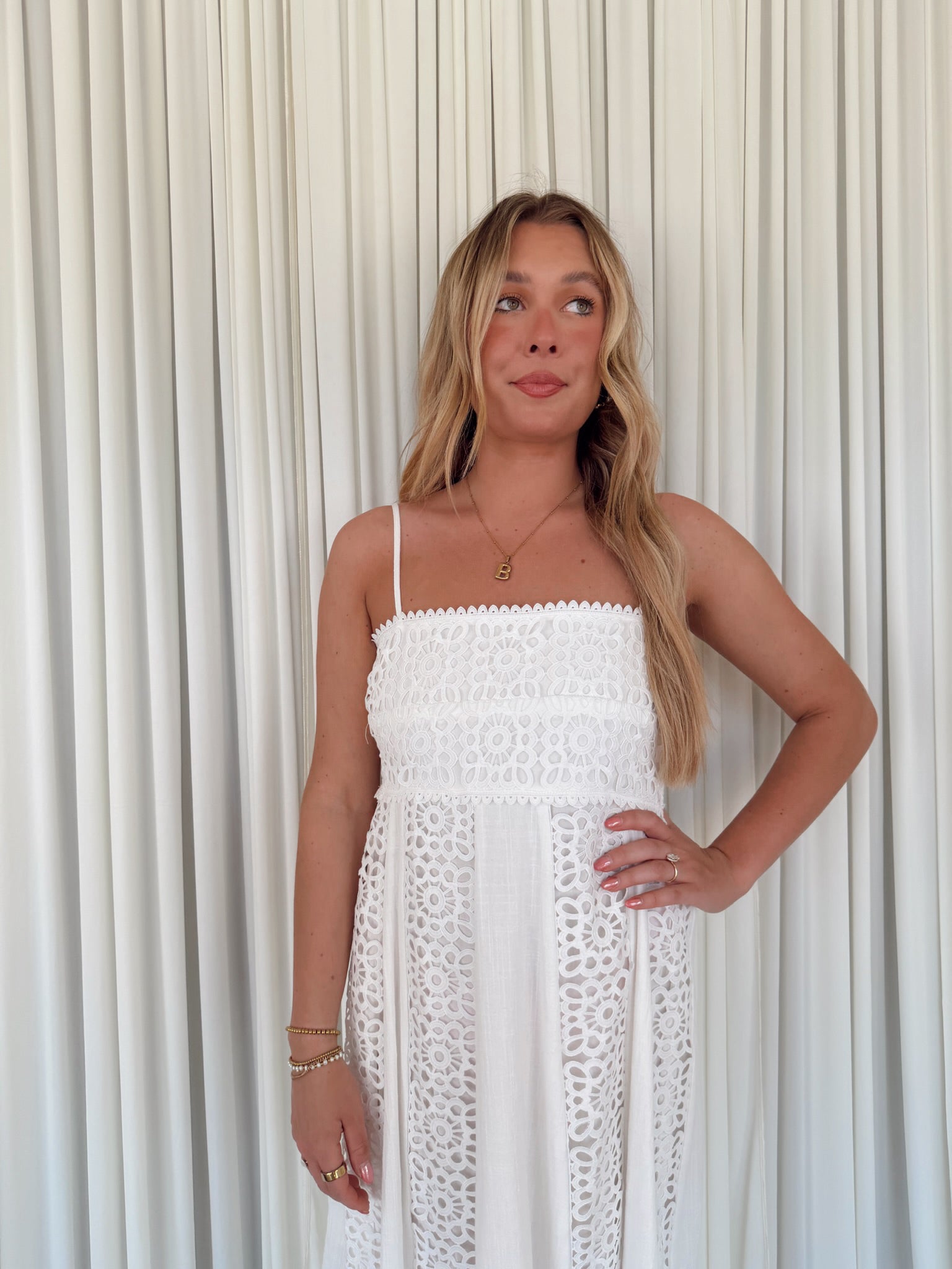 Crochet Lace Paneled Maxi Dress