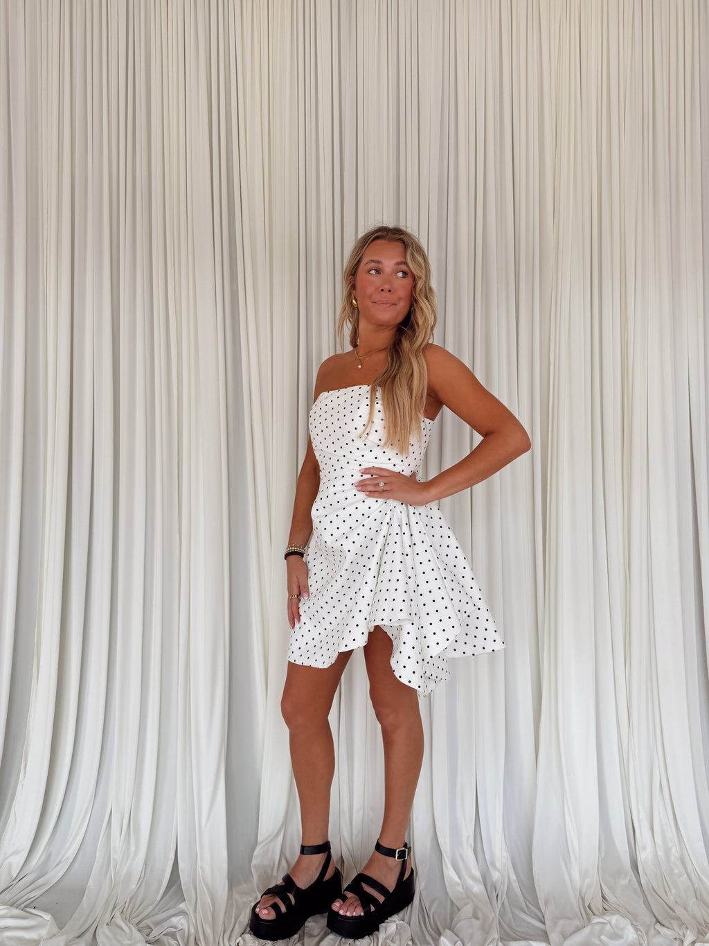 Strapless Polka-Dot Mini Dress