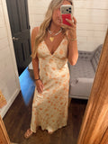 Satin Floral Printed Maxi Dress