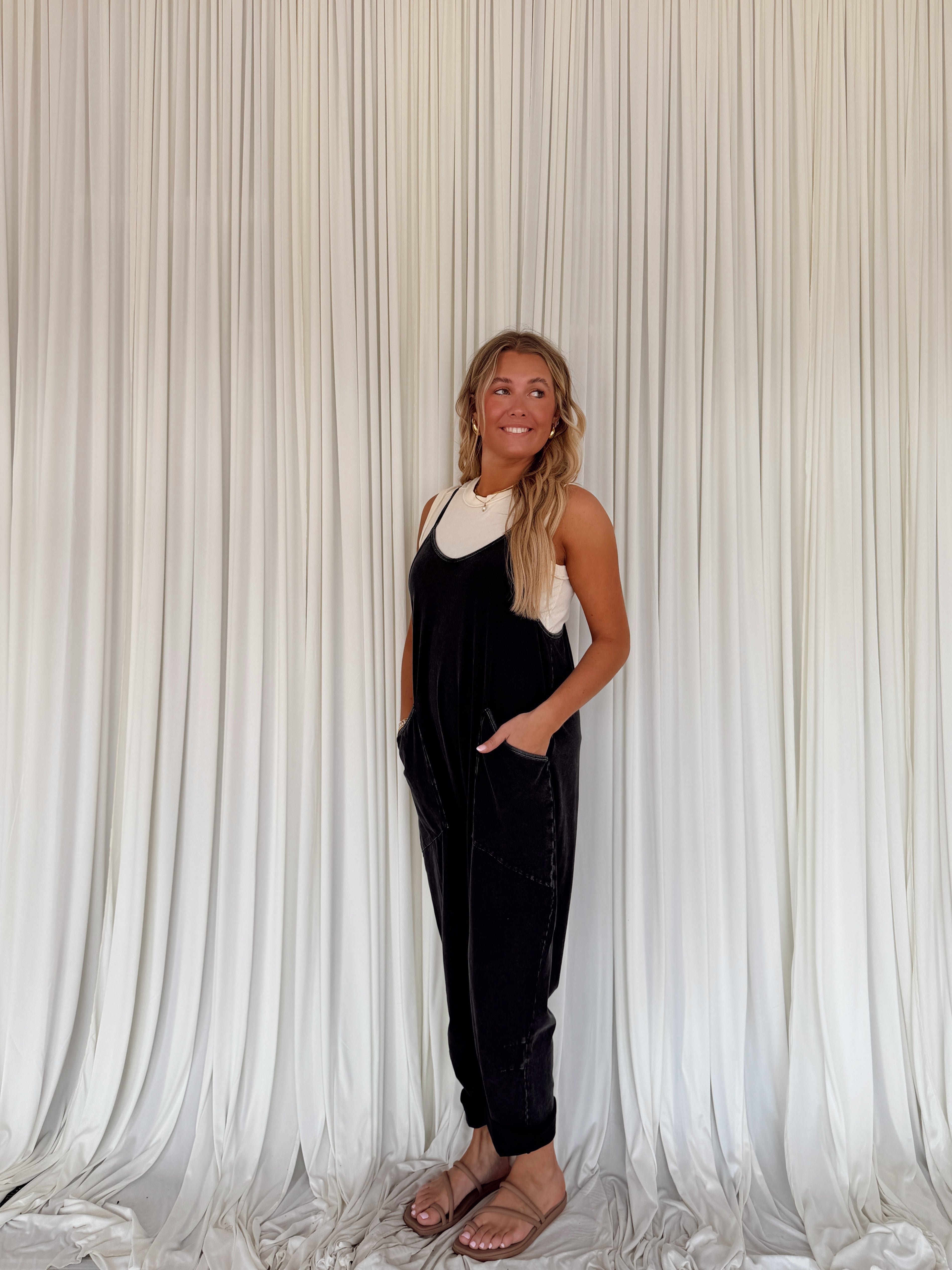 Mineral Wash Spaghetti Strap Jumpsuit
