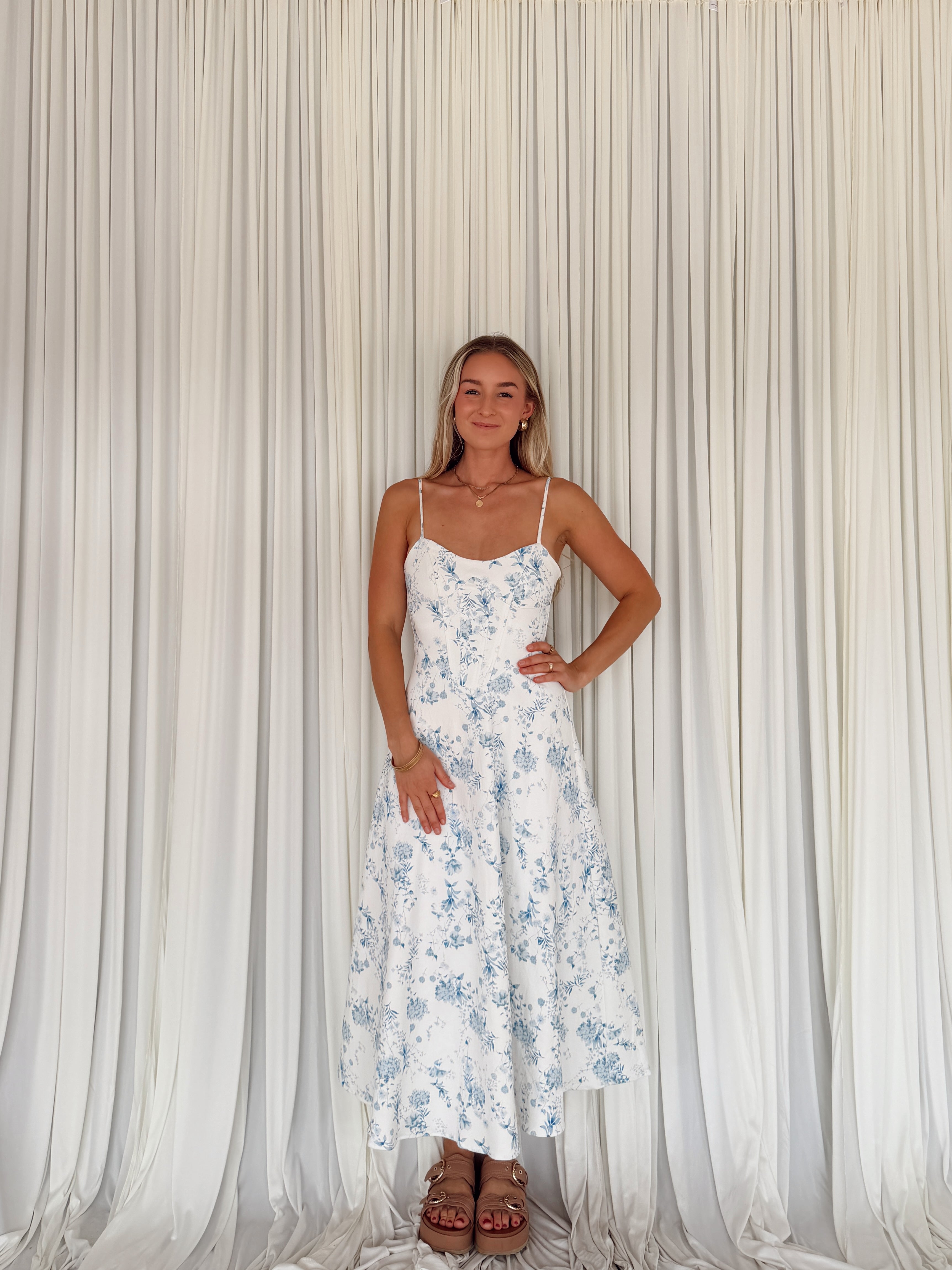 Floral Twill Midi Dress