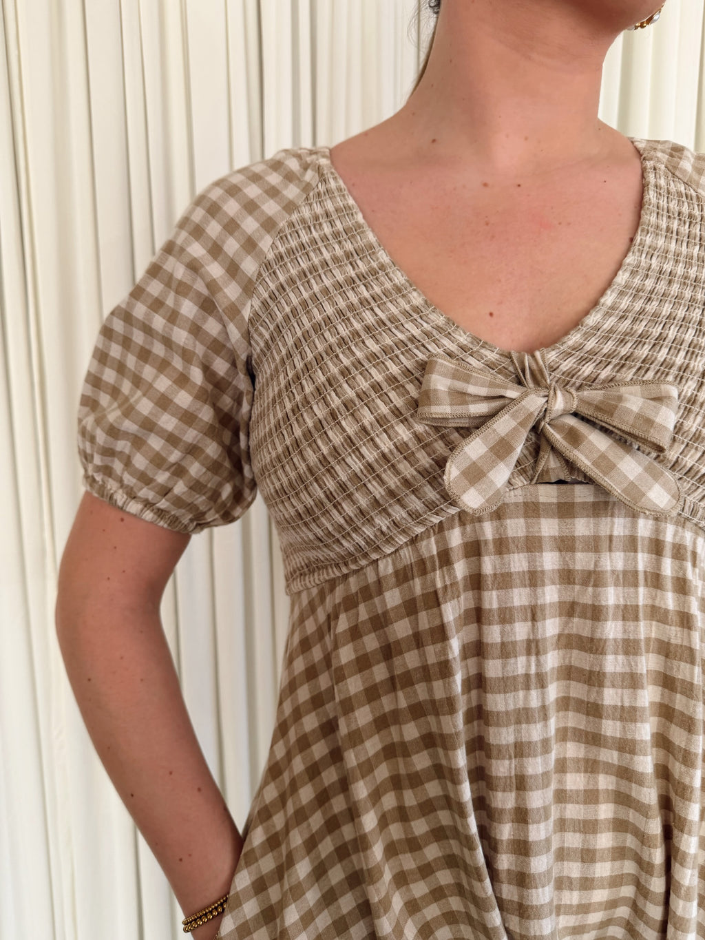 ILD6633 Smocked Gingham Maxi Dress