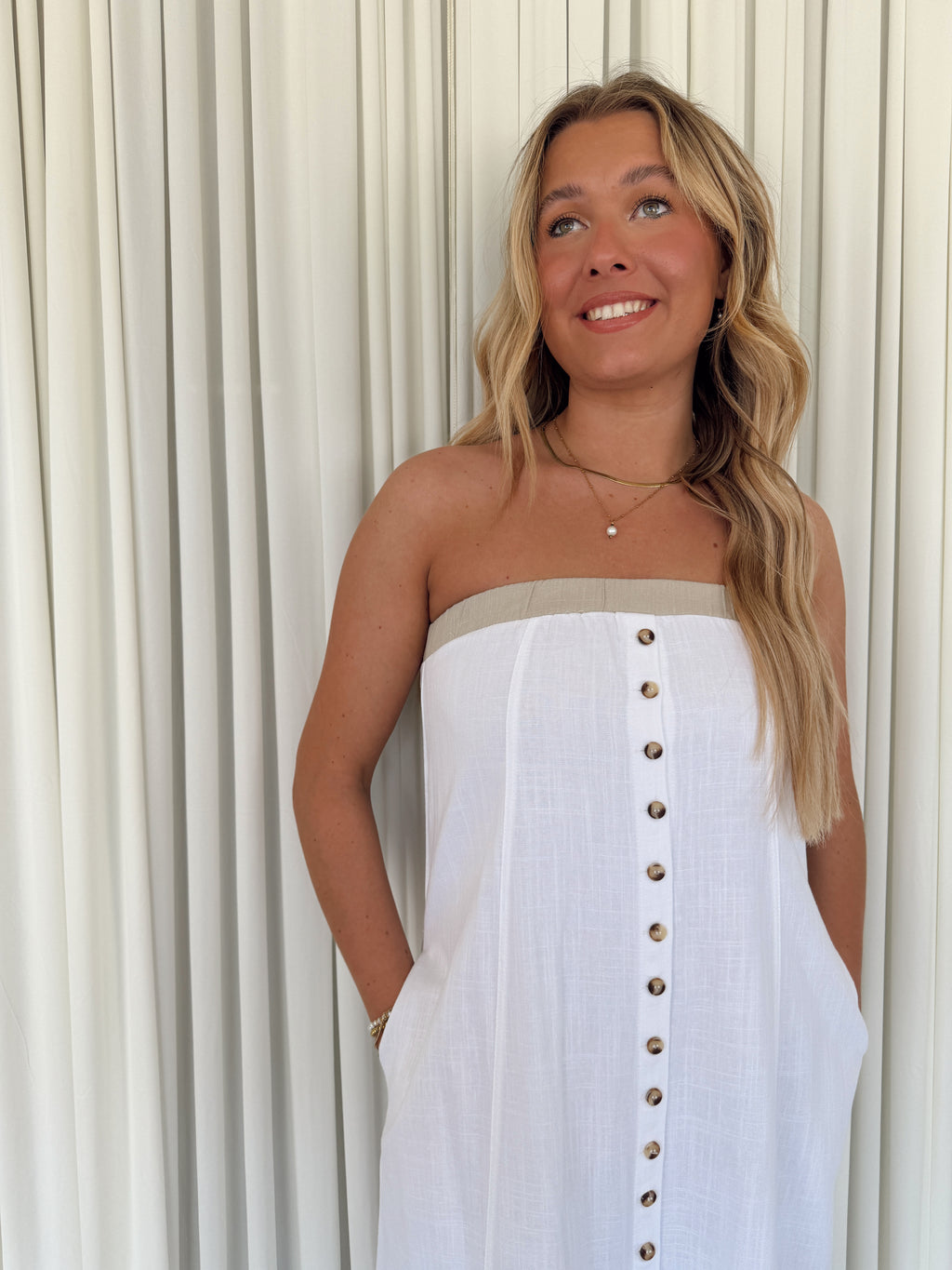 Strapless Button Maxi Dress