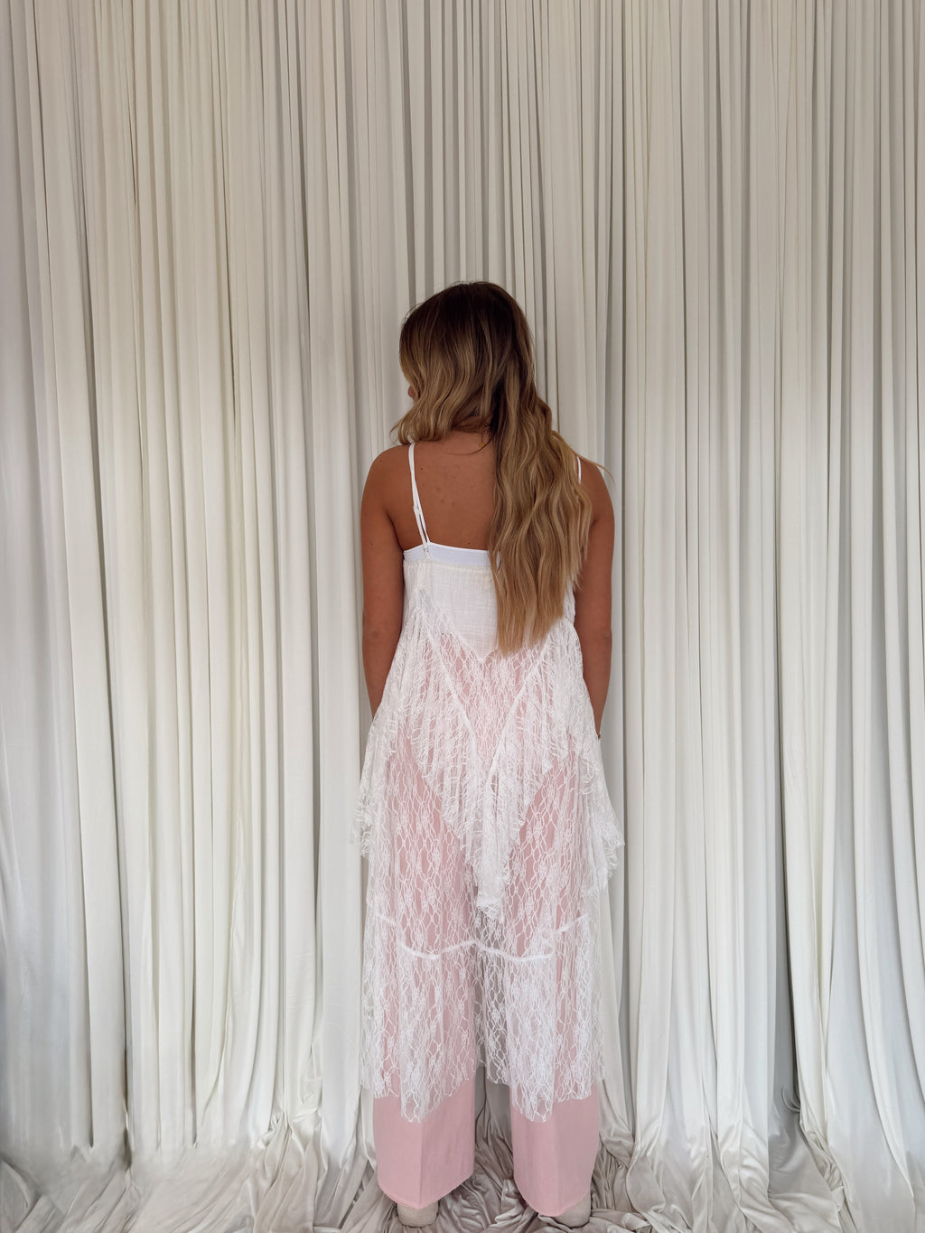 Ruffled Lace Flyaway Maxi Cami Top