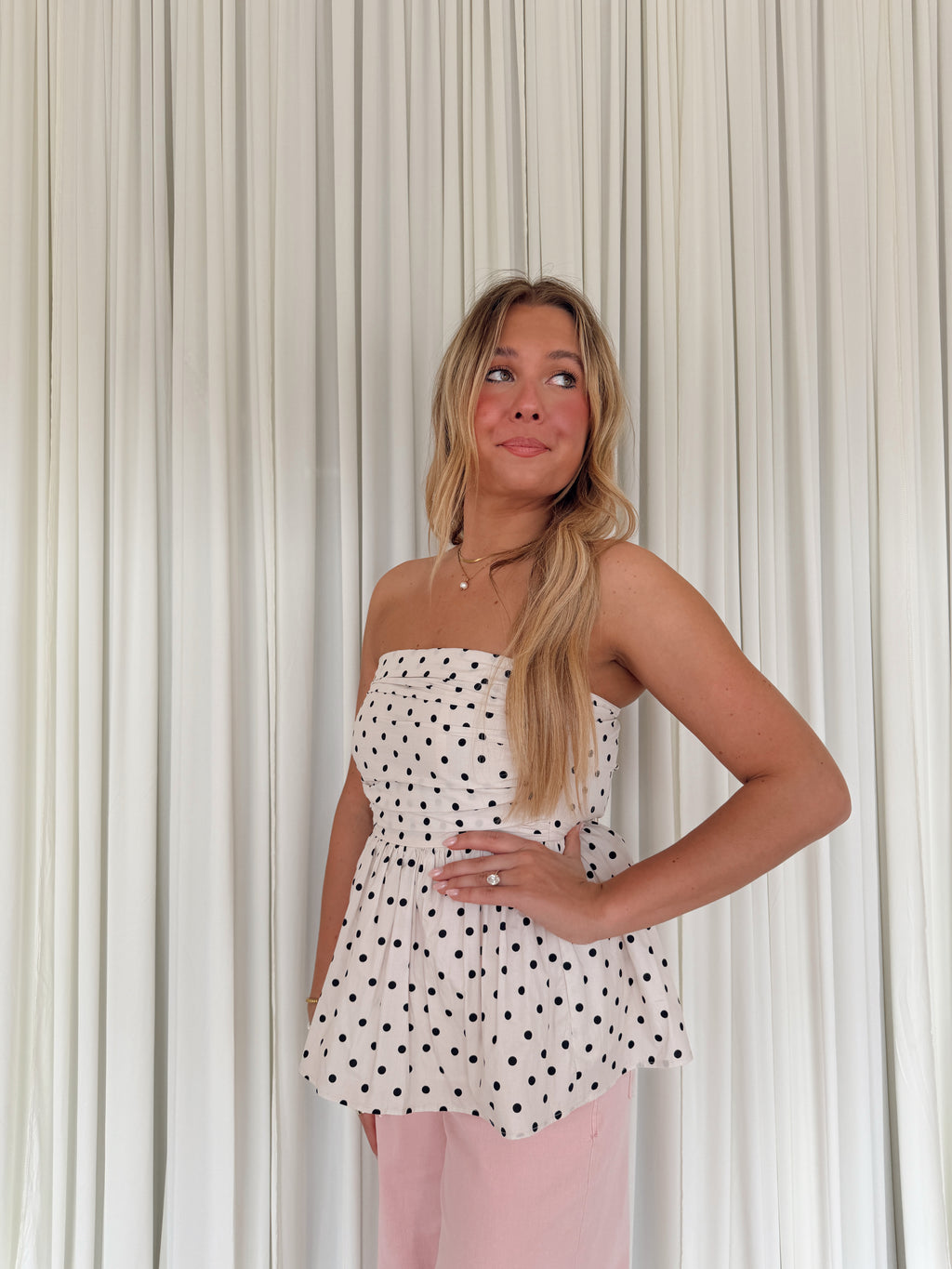Polka Dot Tube Peplum Top