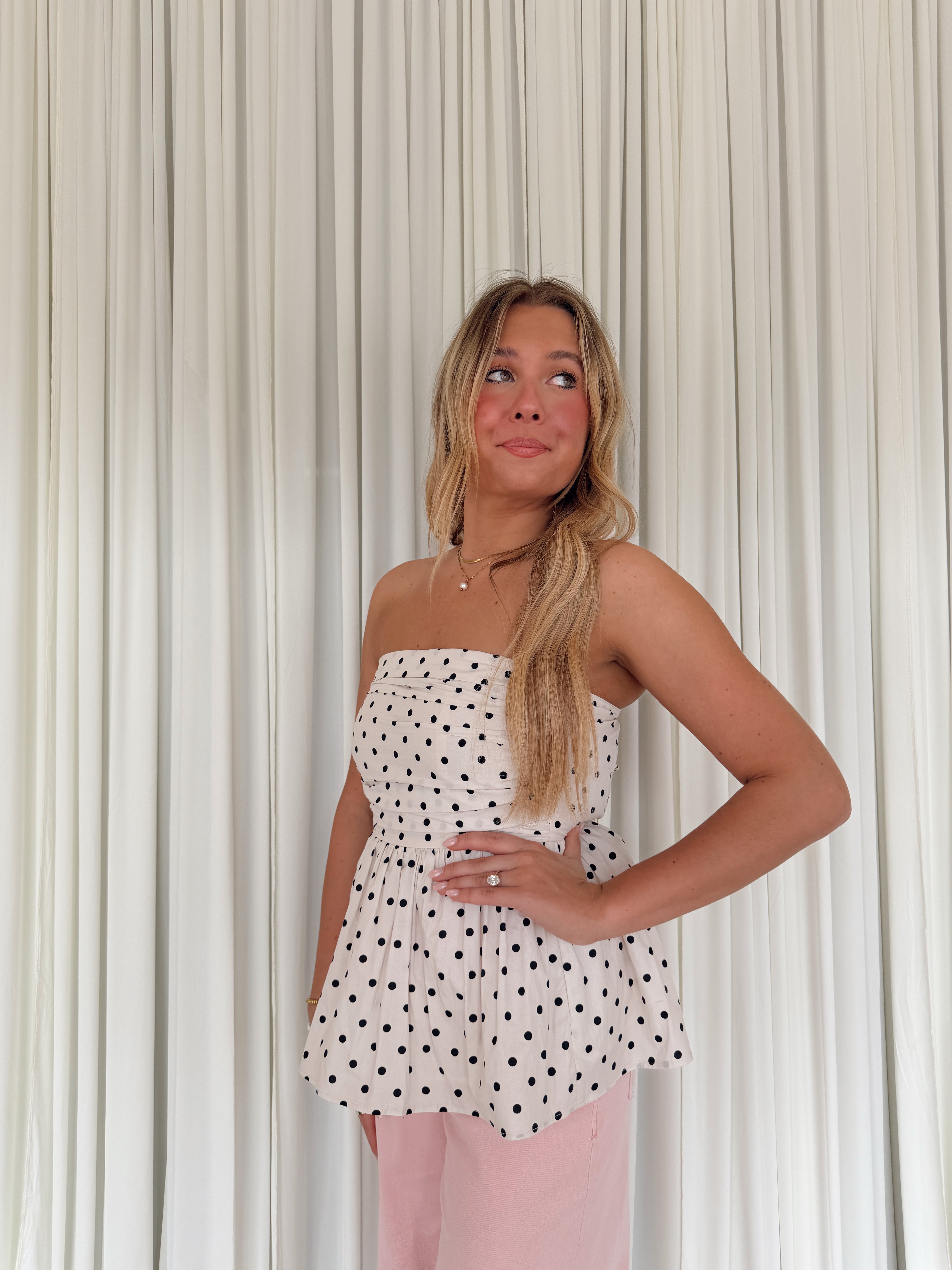 Polka Dot Tube Peplum Top