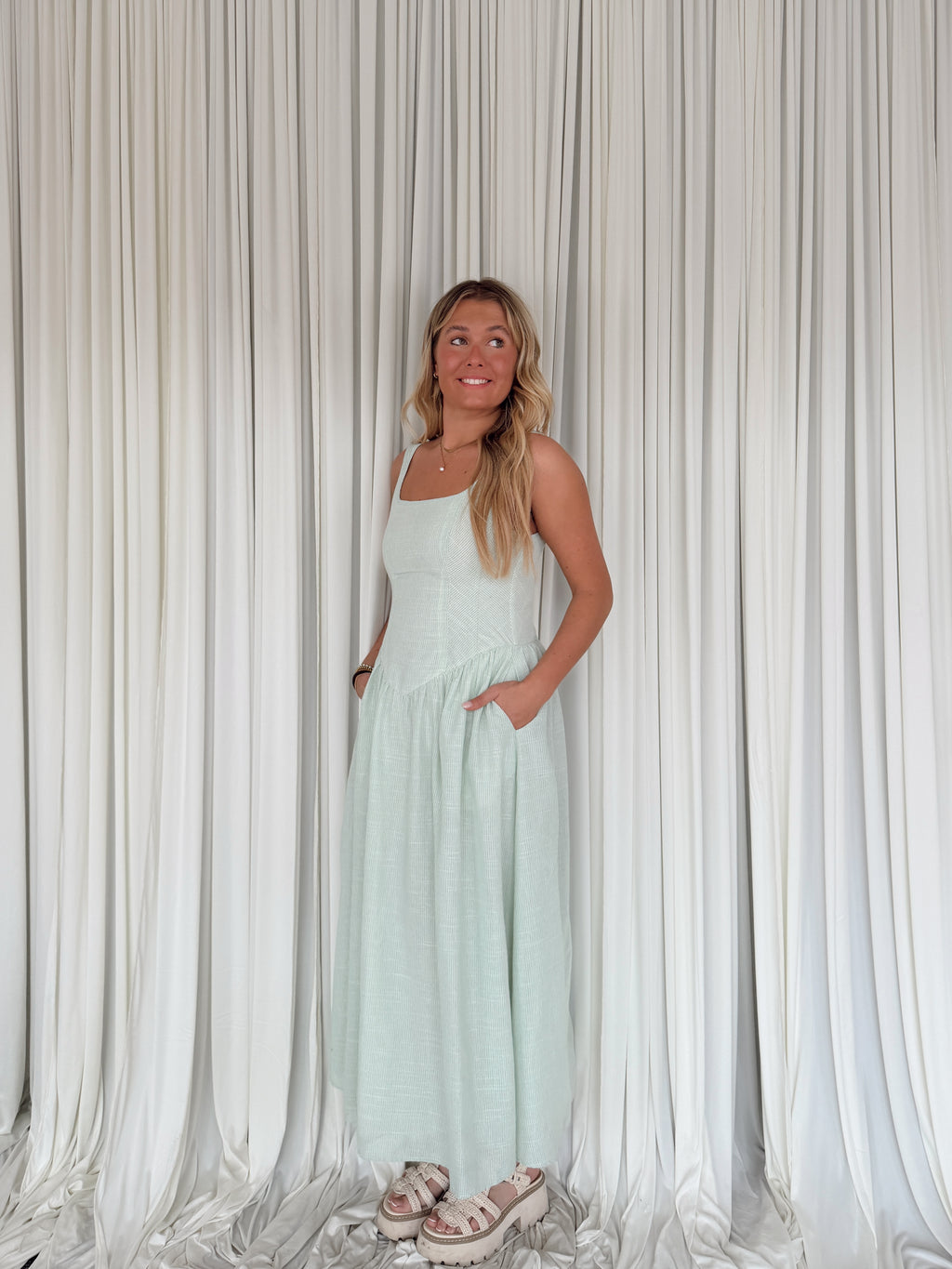 Square Neck Basque Waist Dress