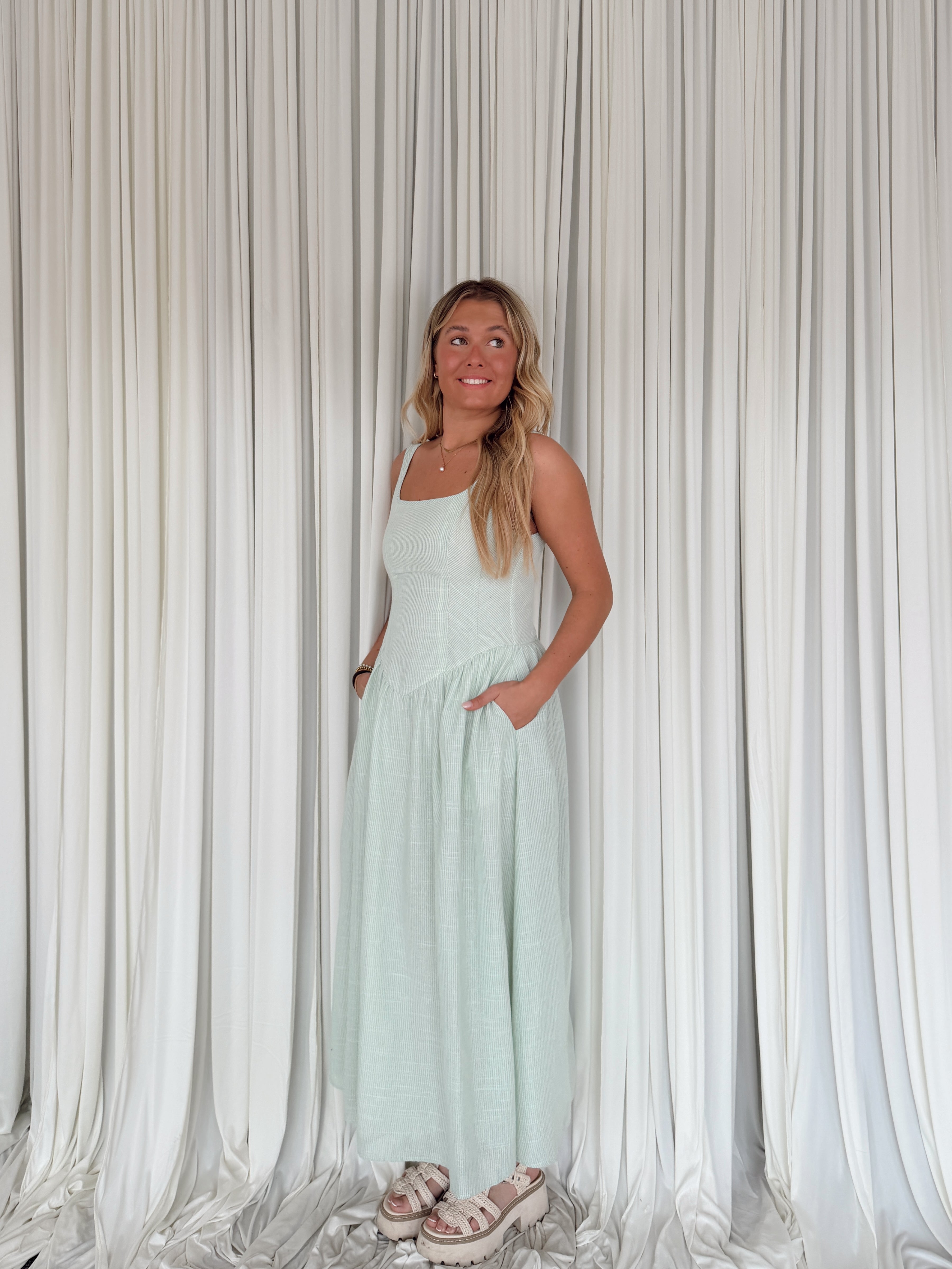 Square Neck Basque Waist Dress