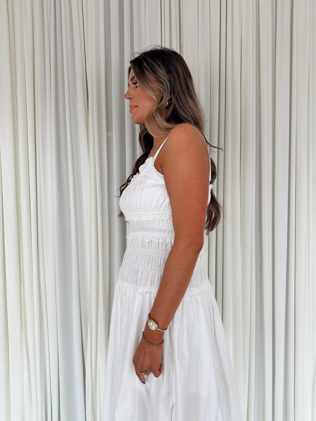 White Smocked Maxi Cotton Dress