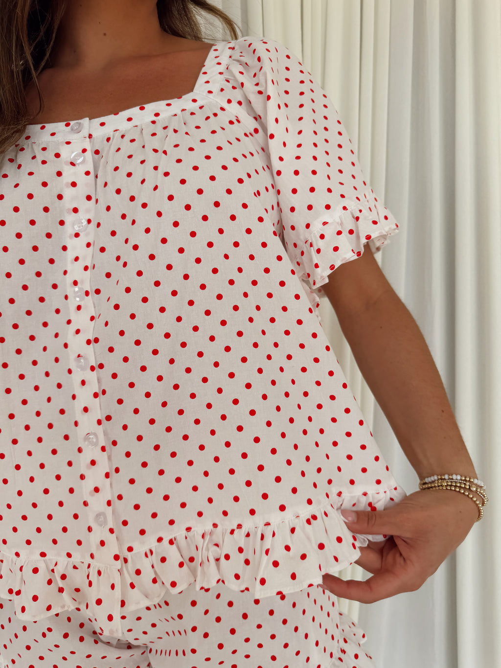 Ruffled Polka Dot Print Top