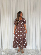 Polka Dot Puff Sleeve Maxi Dress