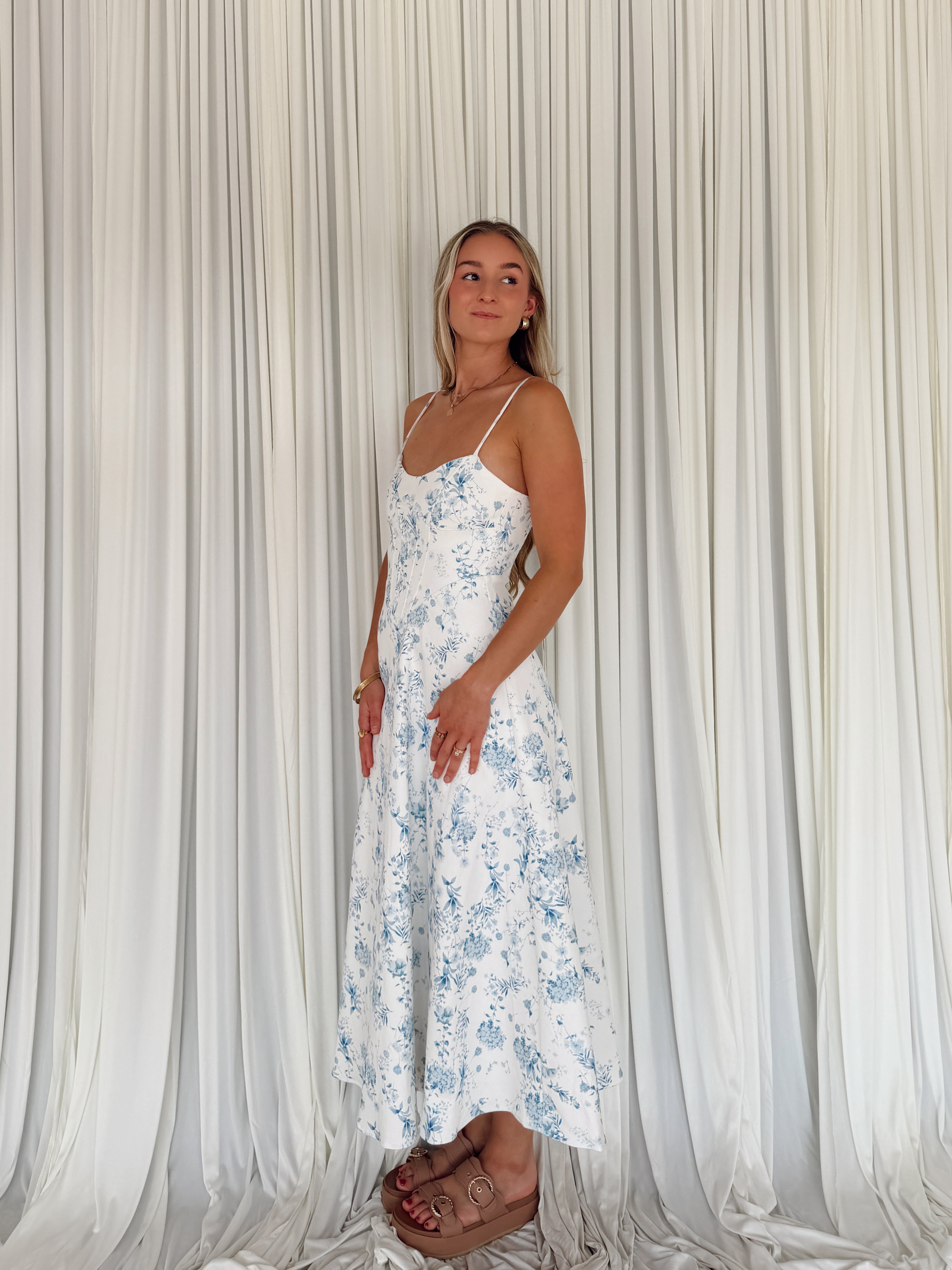 Floral Twill Midi Dress