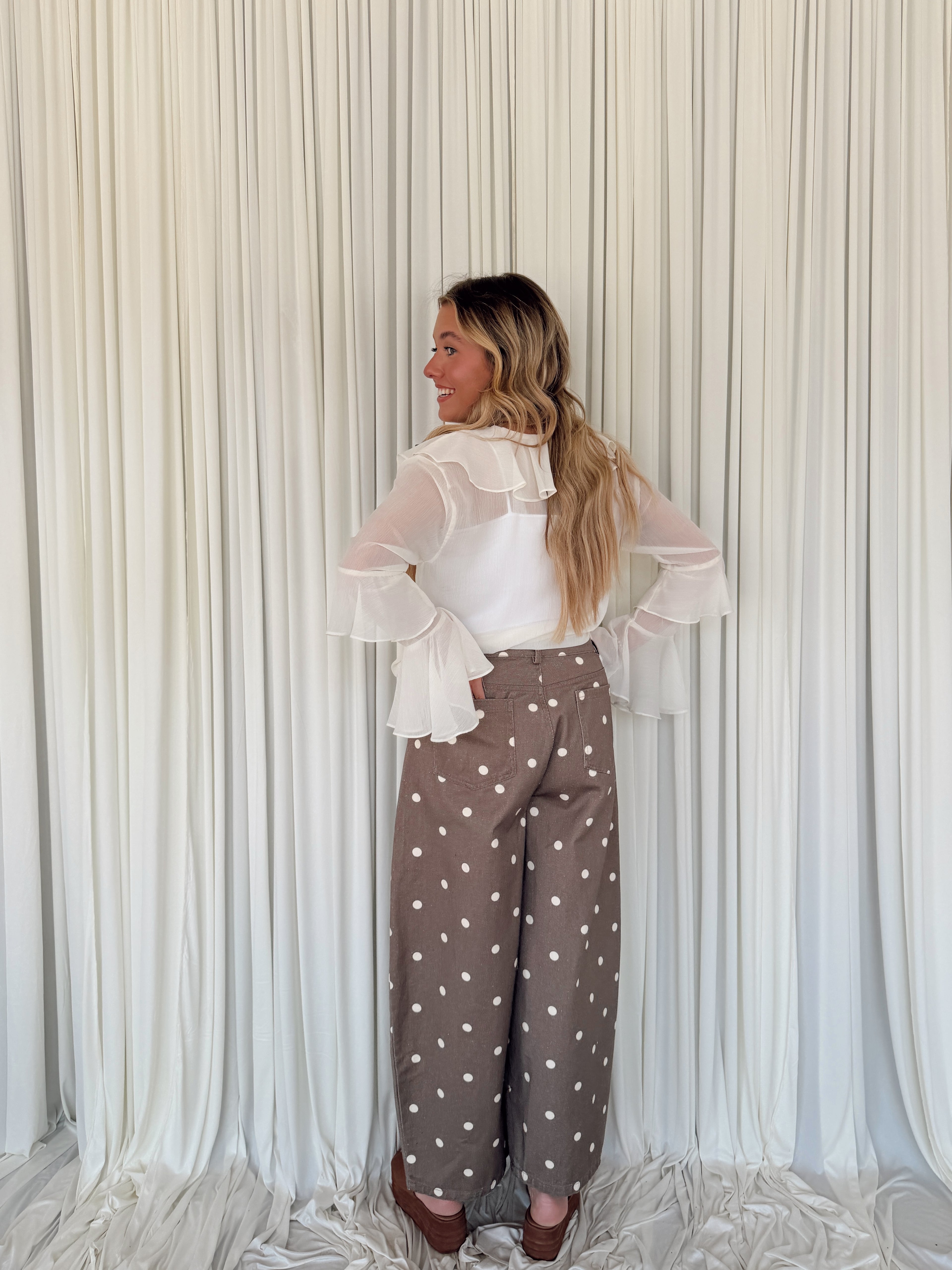 Polka Dot Printed Denim Pants