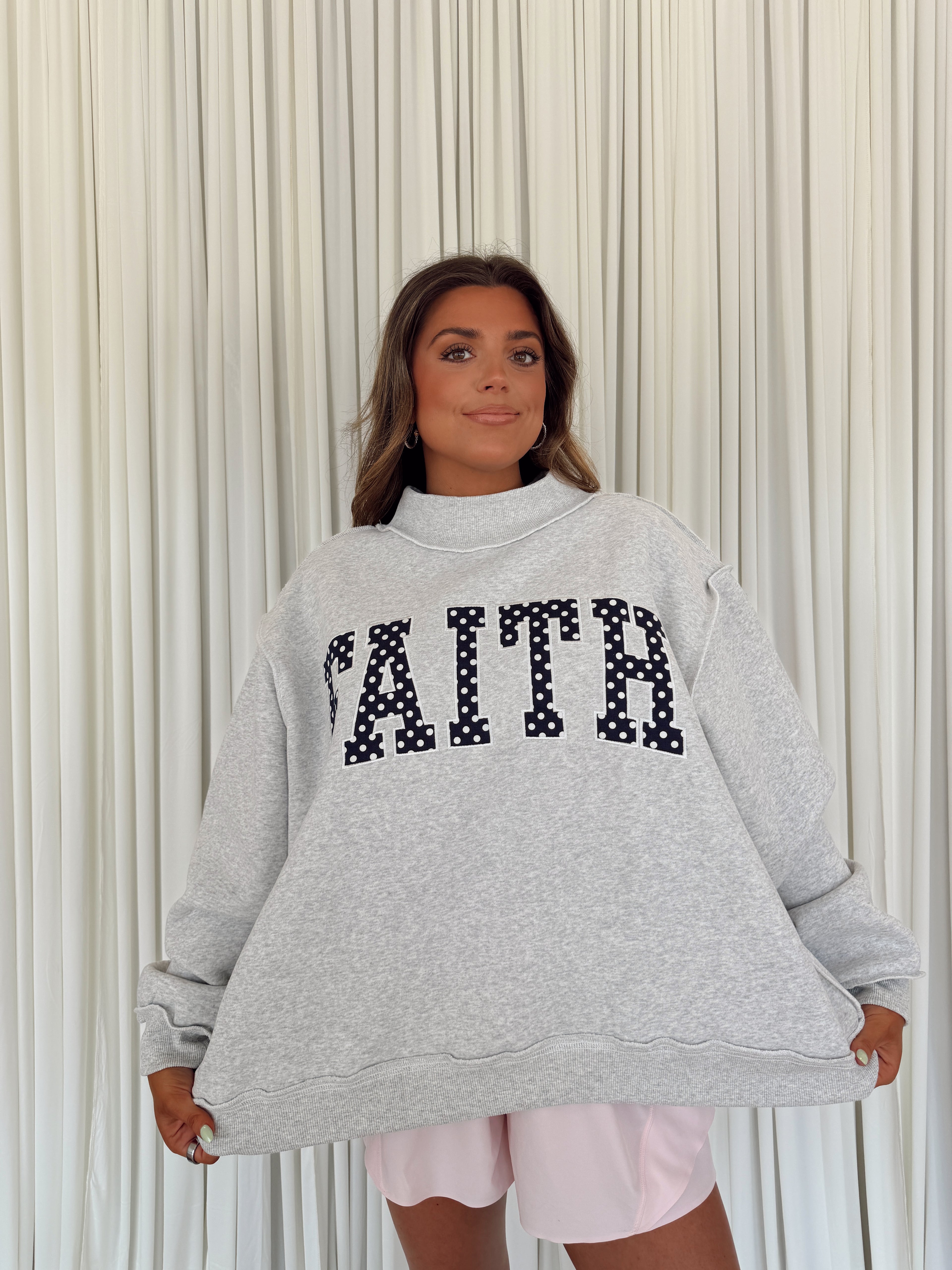 Polka-Dot Mock Neck Sweatshirt
