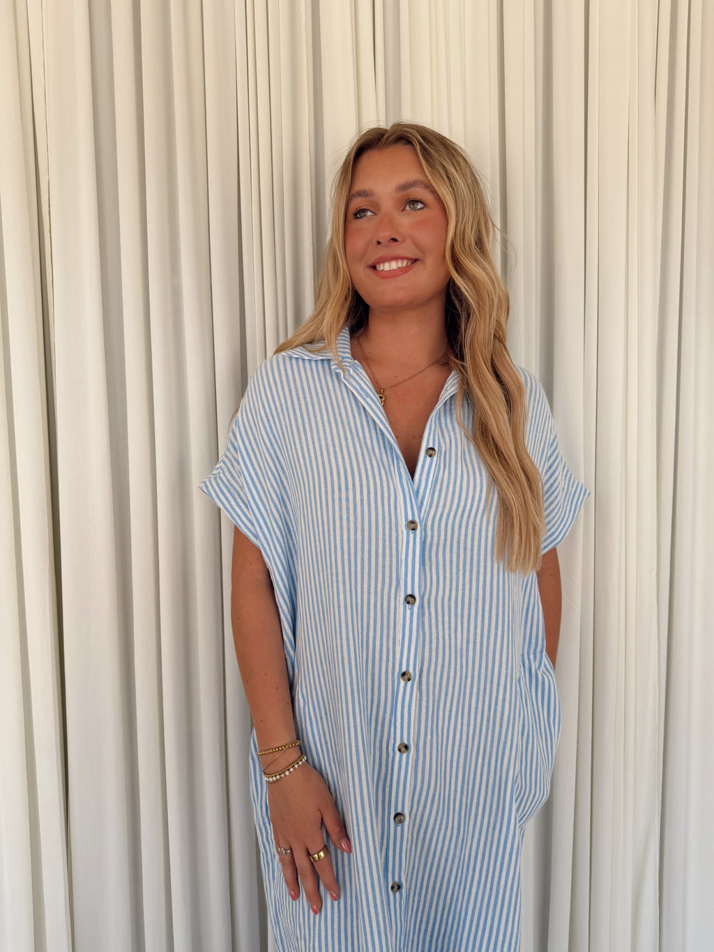 MS1314D-BGS Stripe Shirt Dress