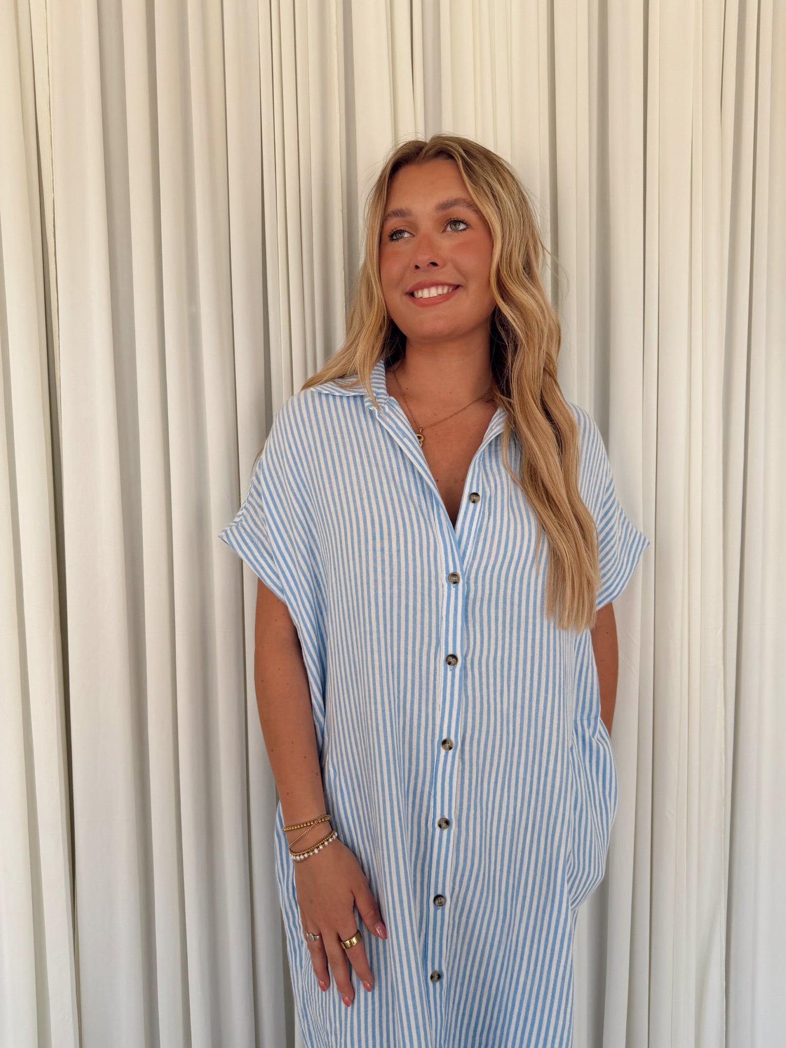 MS1314D-BGS Stripe Shirt Dress