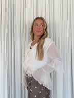 Sheer Tie-Front Ruffled Blouse