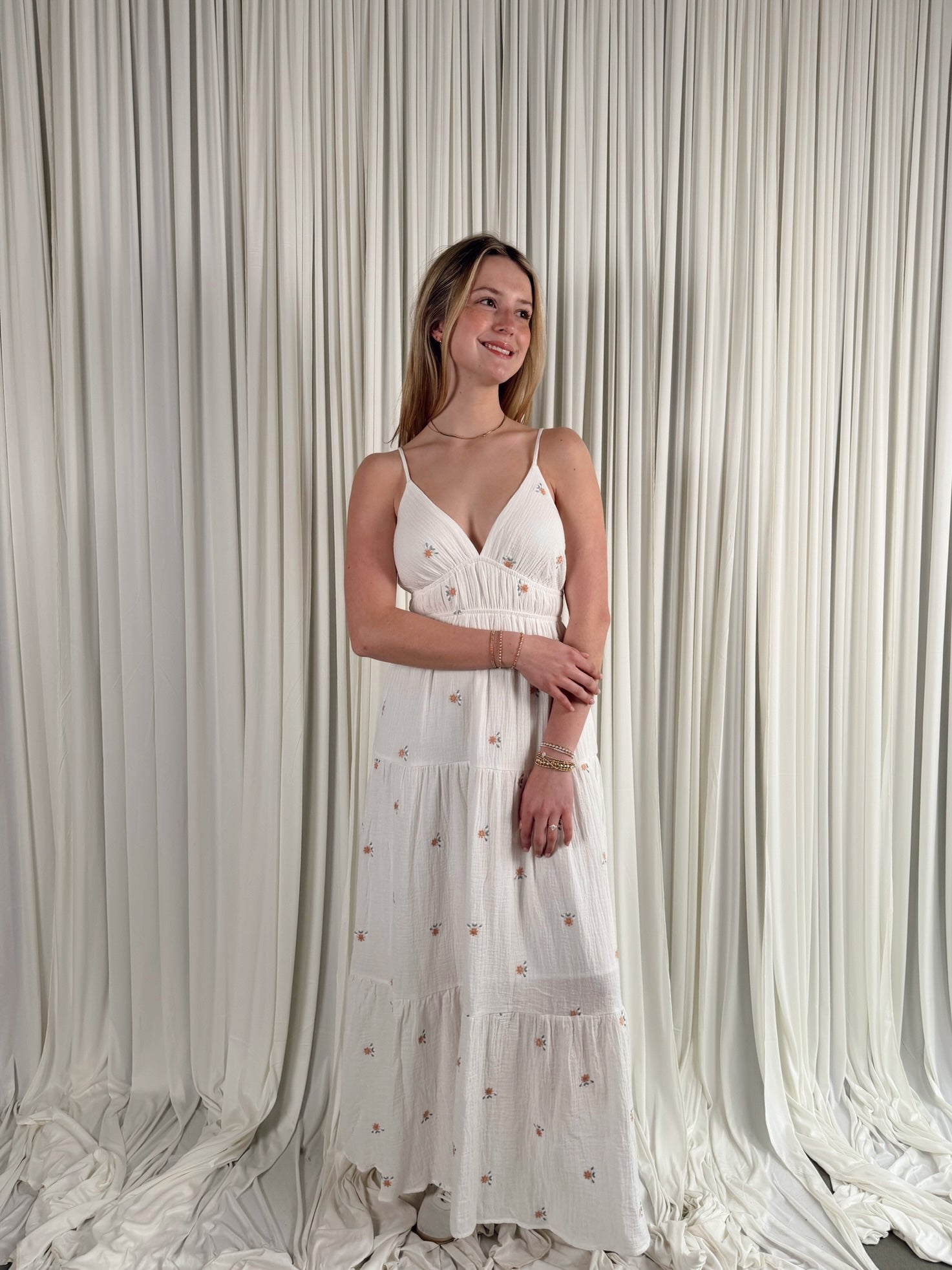 Floral Embroidered Tiered Maxi Dress