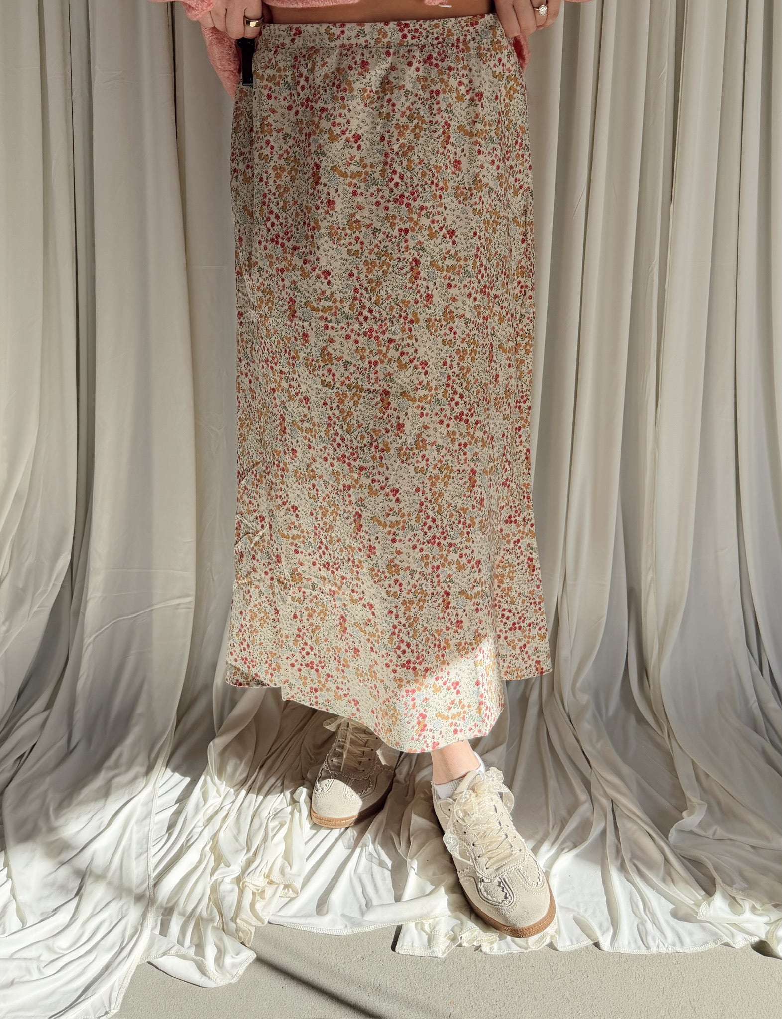 Floral Front Slit Midi Skirt