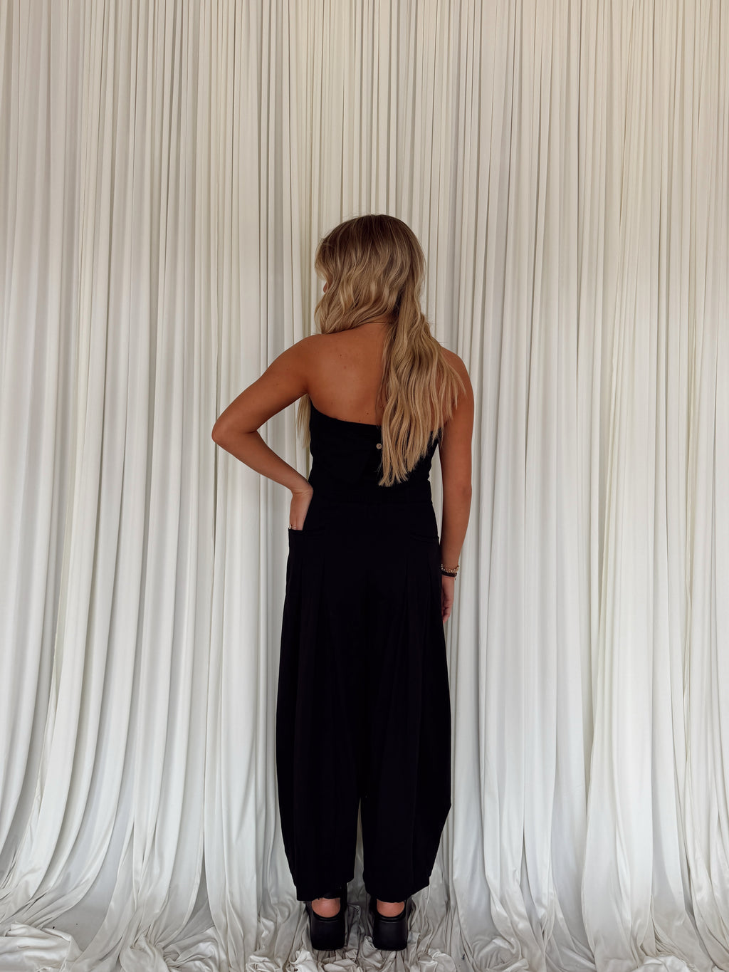 Strapless Pleated Barrel Jumpsuit