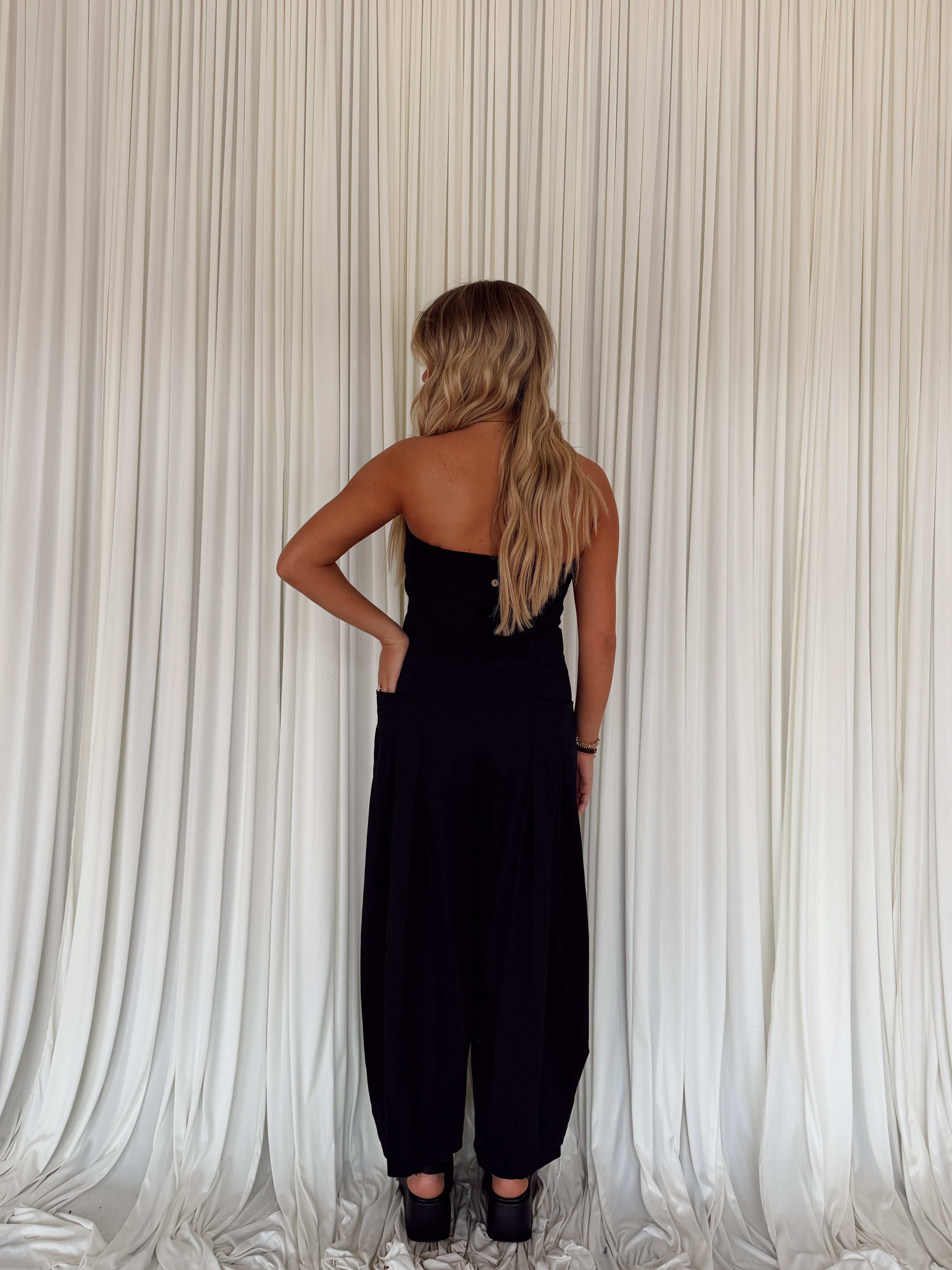 Strapless Pleated Barrel Jumpsuit