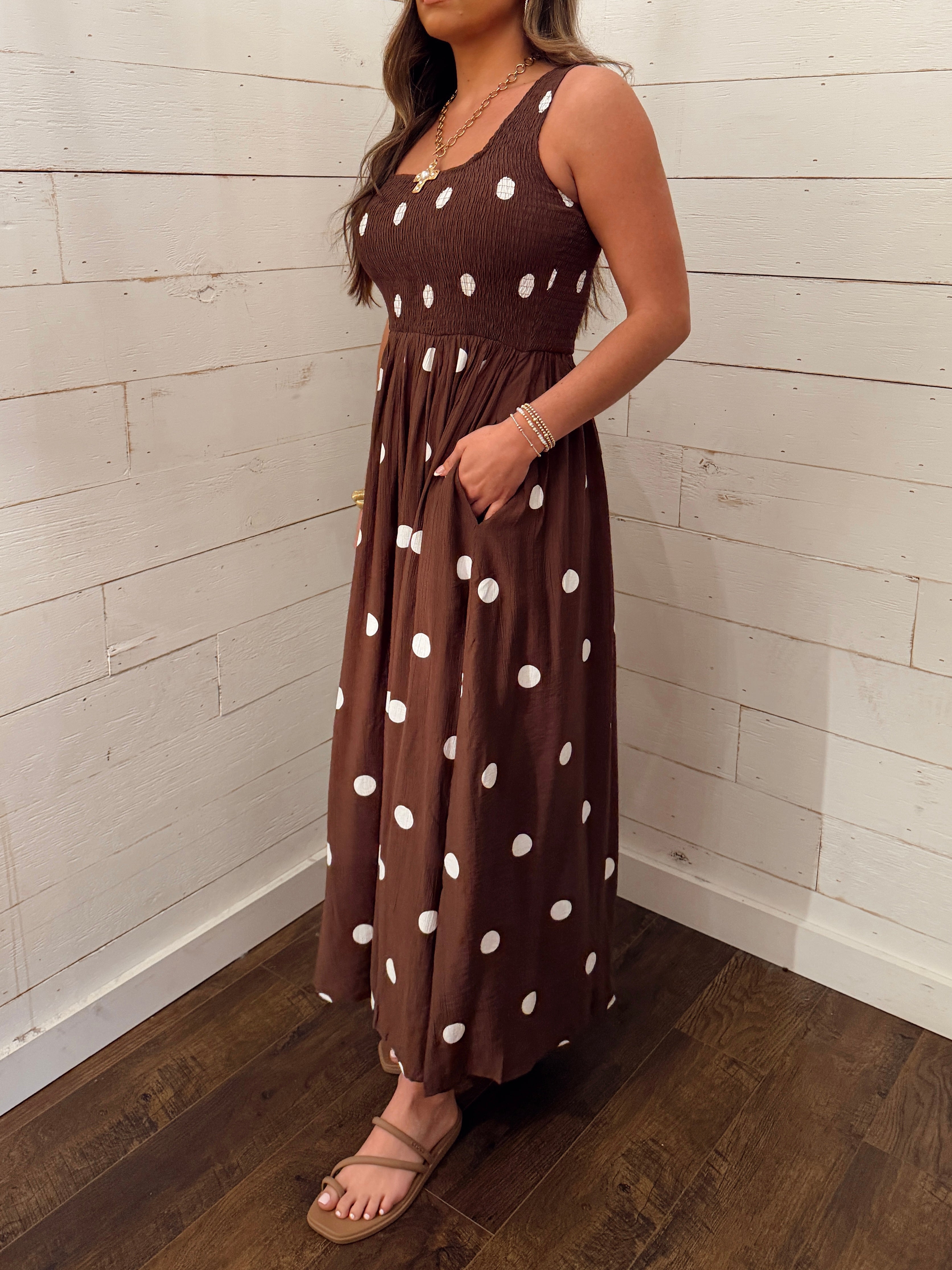 Polka Dot Smocked Maxi Dress