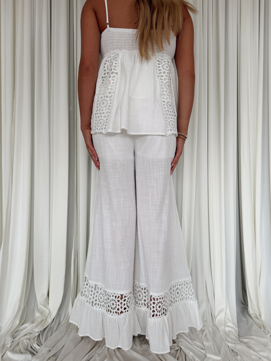 Lace Wide-Leg Ruffle Hem Pants