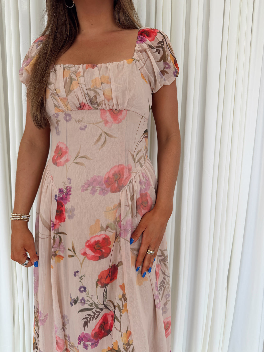 Chiffon Floral Print Midi Dress