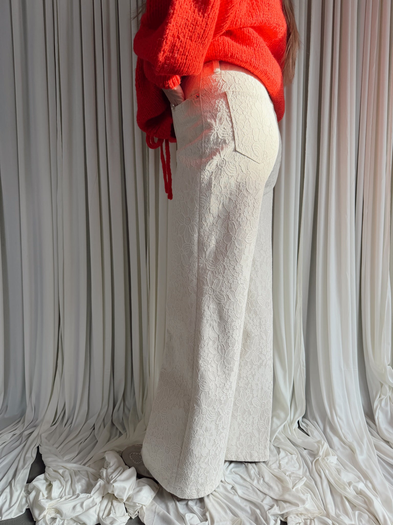 Fiona Wide Leg Pants - Wheat Lace