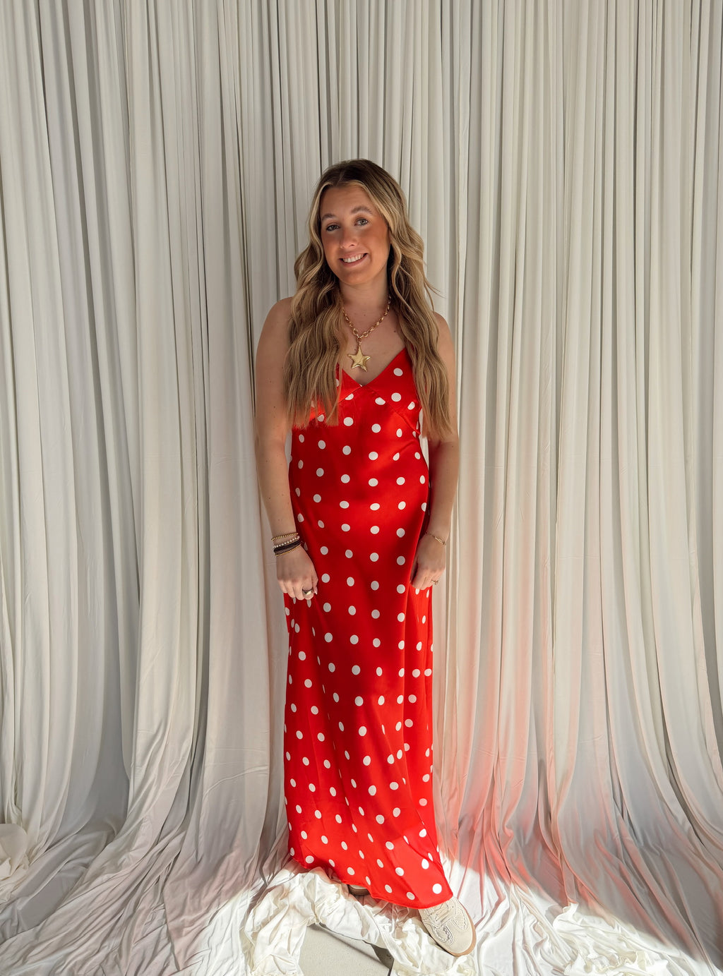 Polka Dot Strap Shoulder Maxi Dress