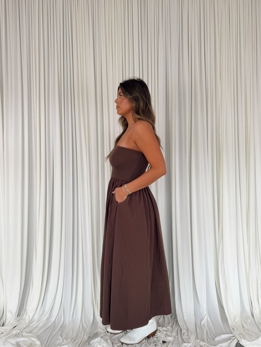 Strapless Flowy Midi Dress