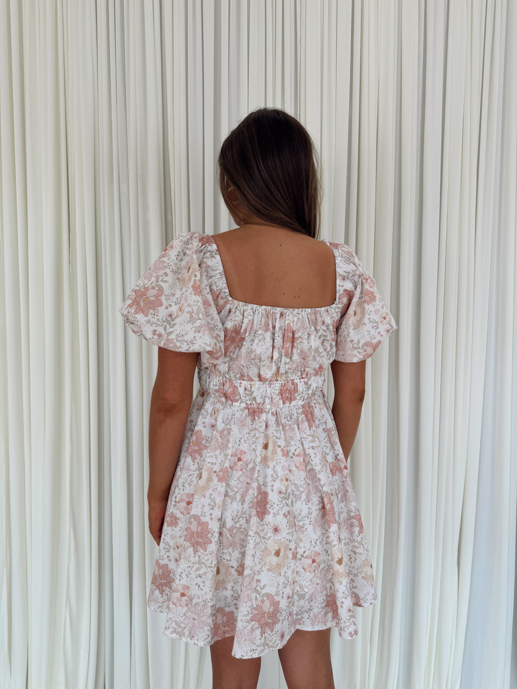 Floral Print Puff Short Sleeve Mini