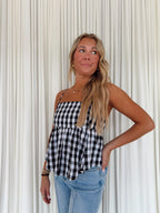 Gingham Woven Flowy Top