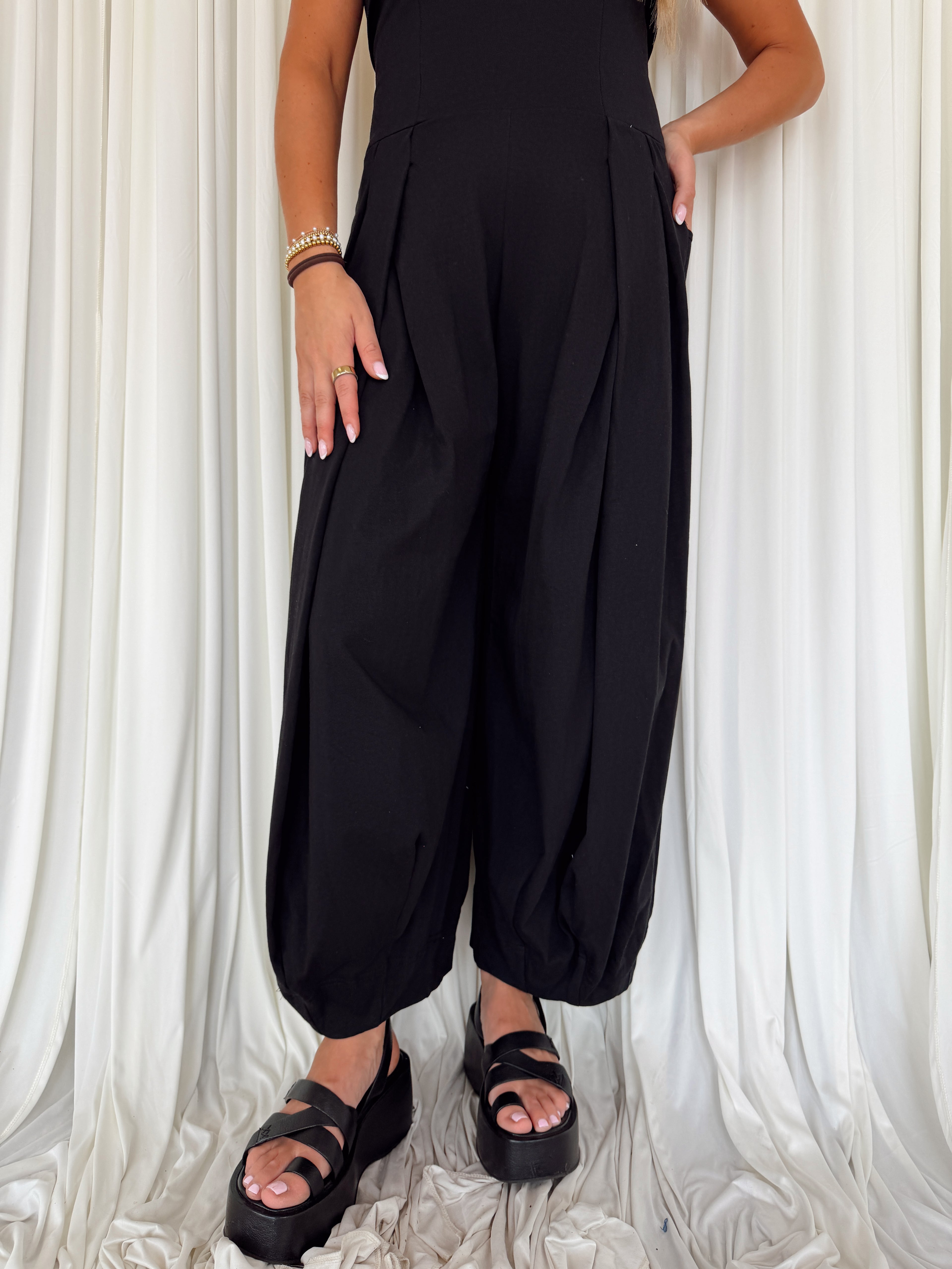 Strapless Pleated Barrel Jumpsuit