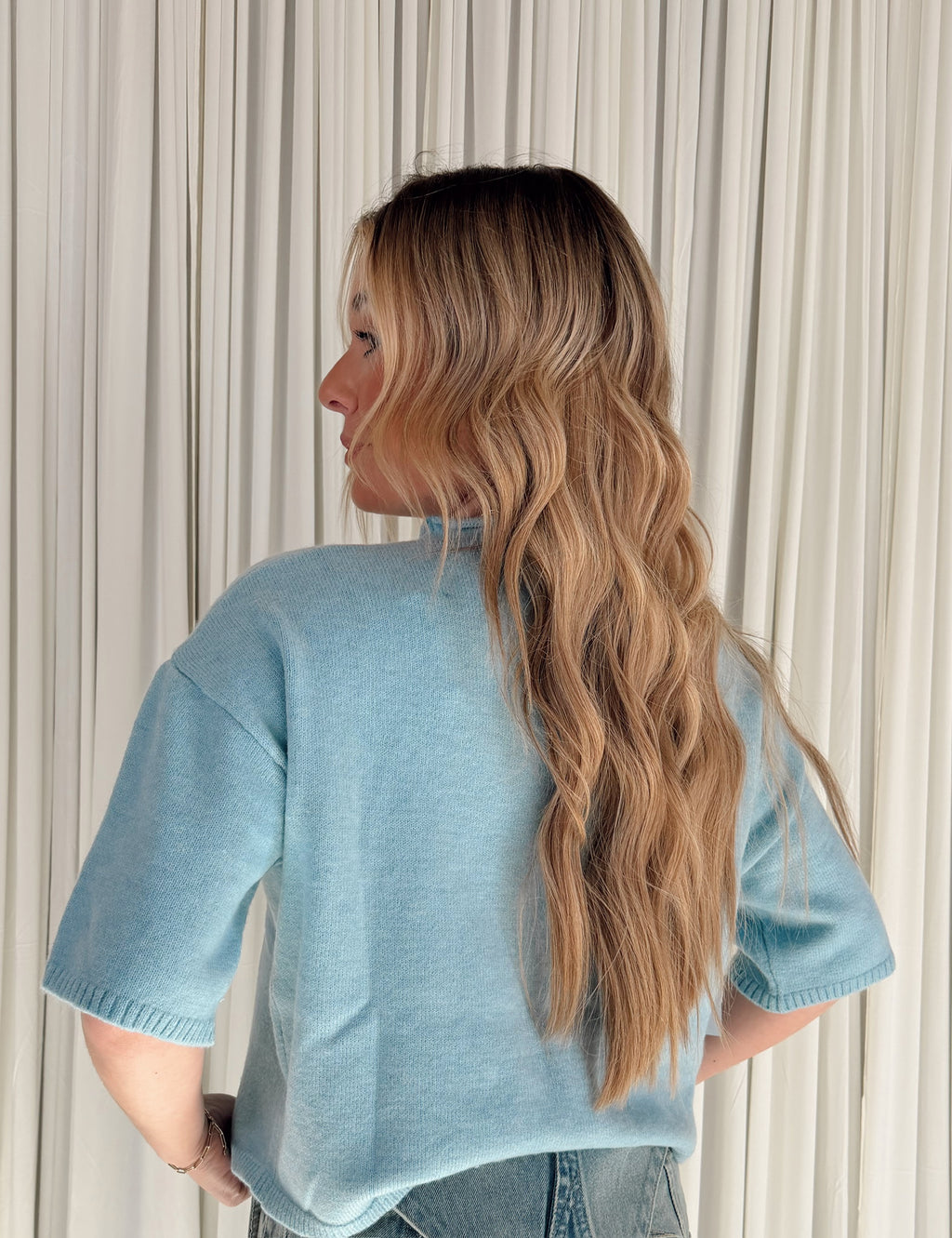 SJH15518 Solid Half Sleeve Cardigan