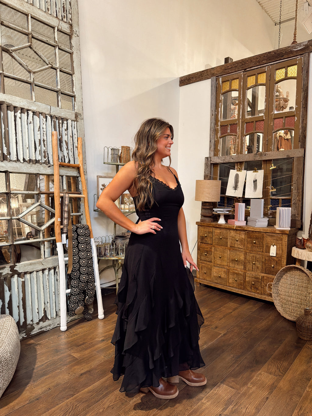 Lace V Neck Ruffled Cami Dress
