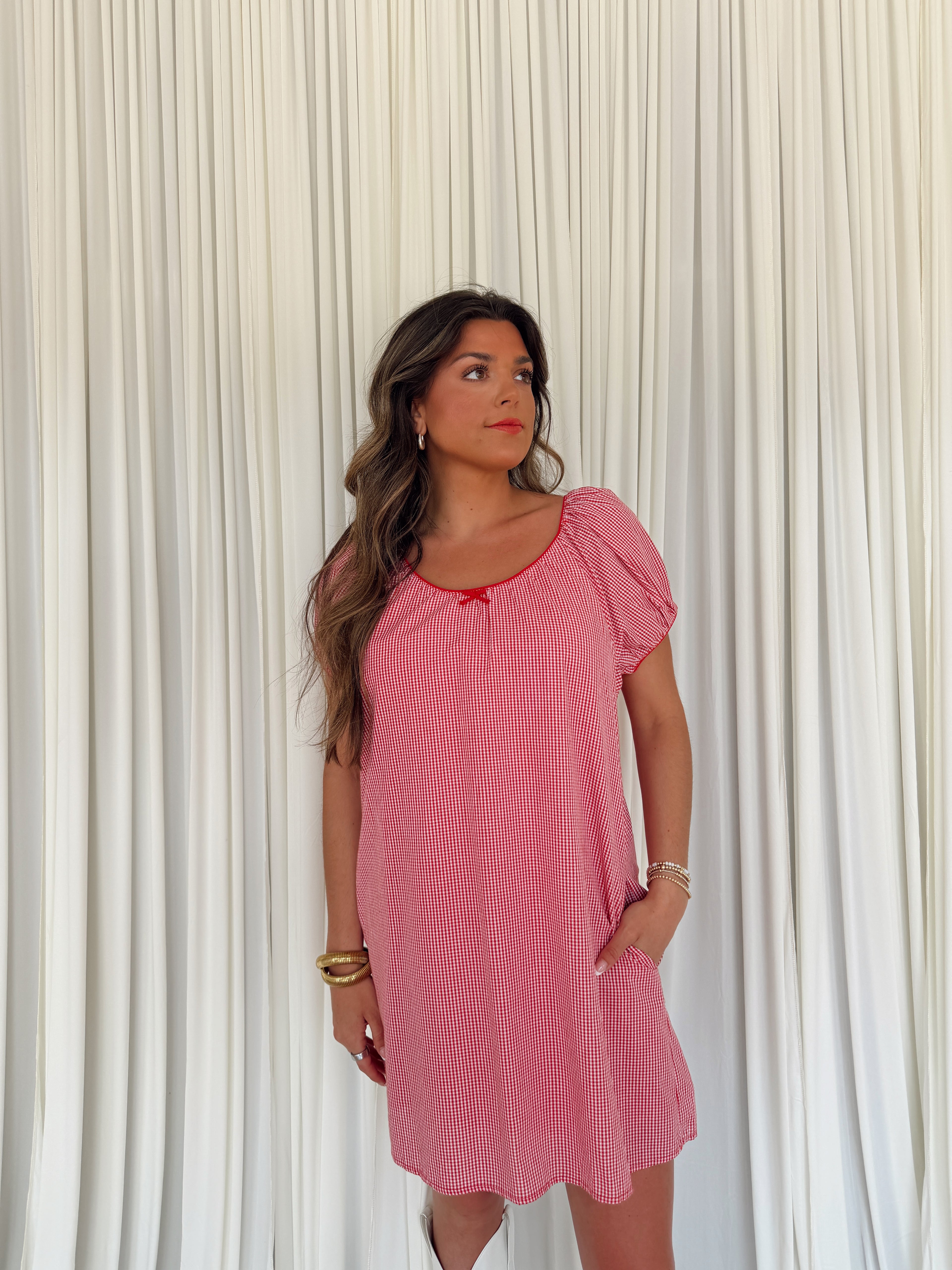 Gingham Puff Sleeve Mini Dress