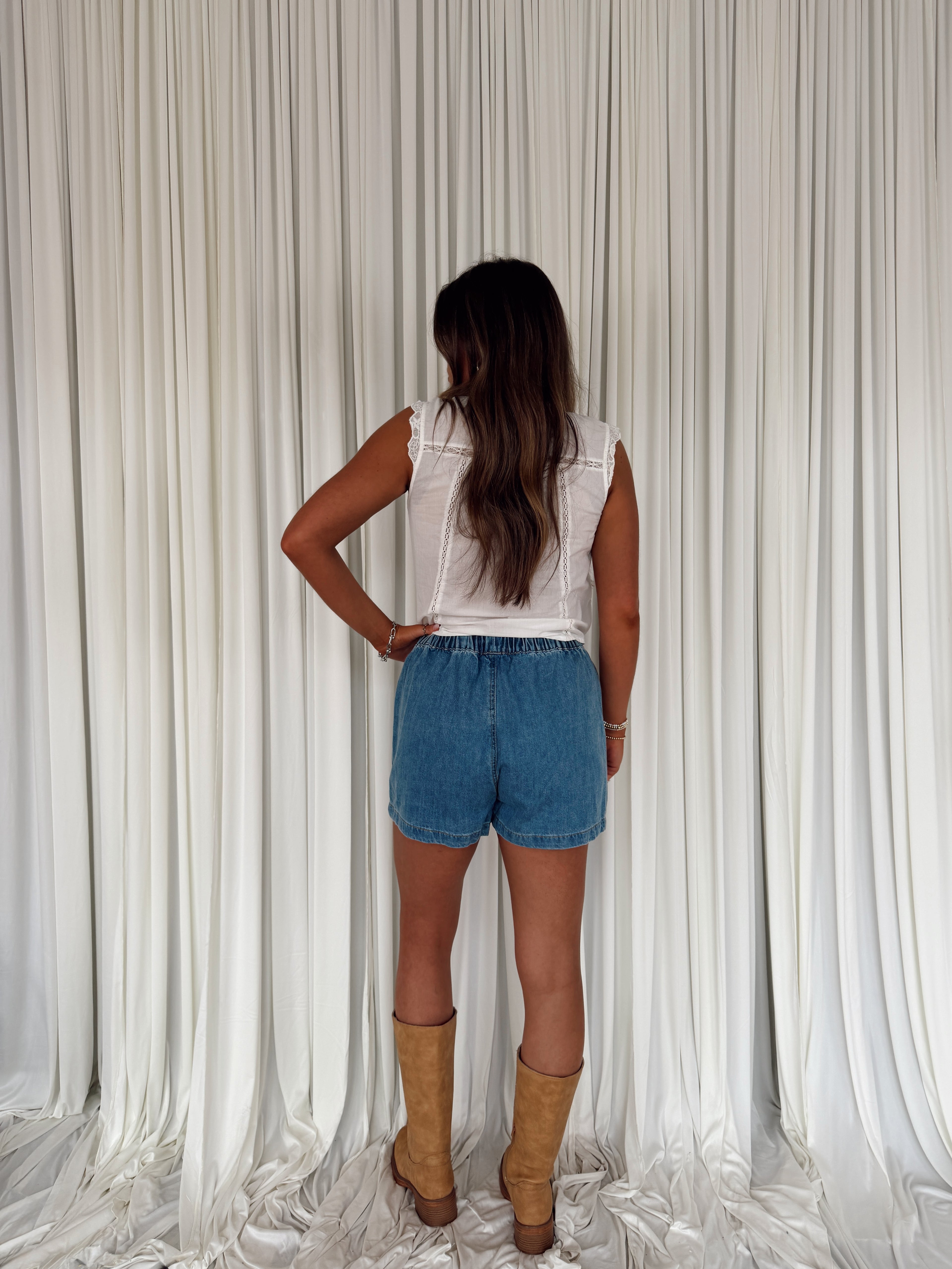 Denim Shorts with Drawstring