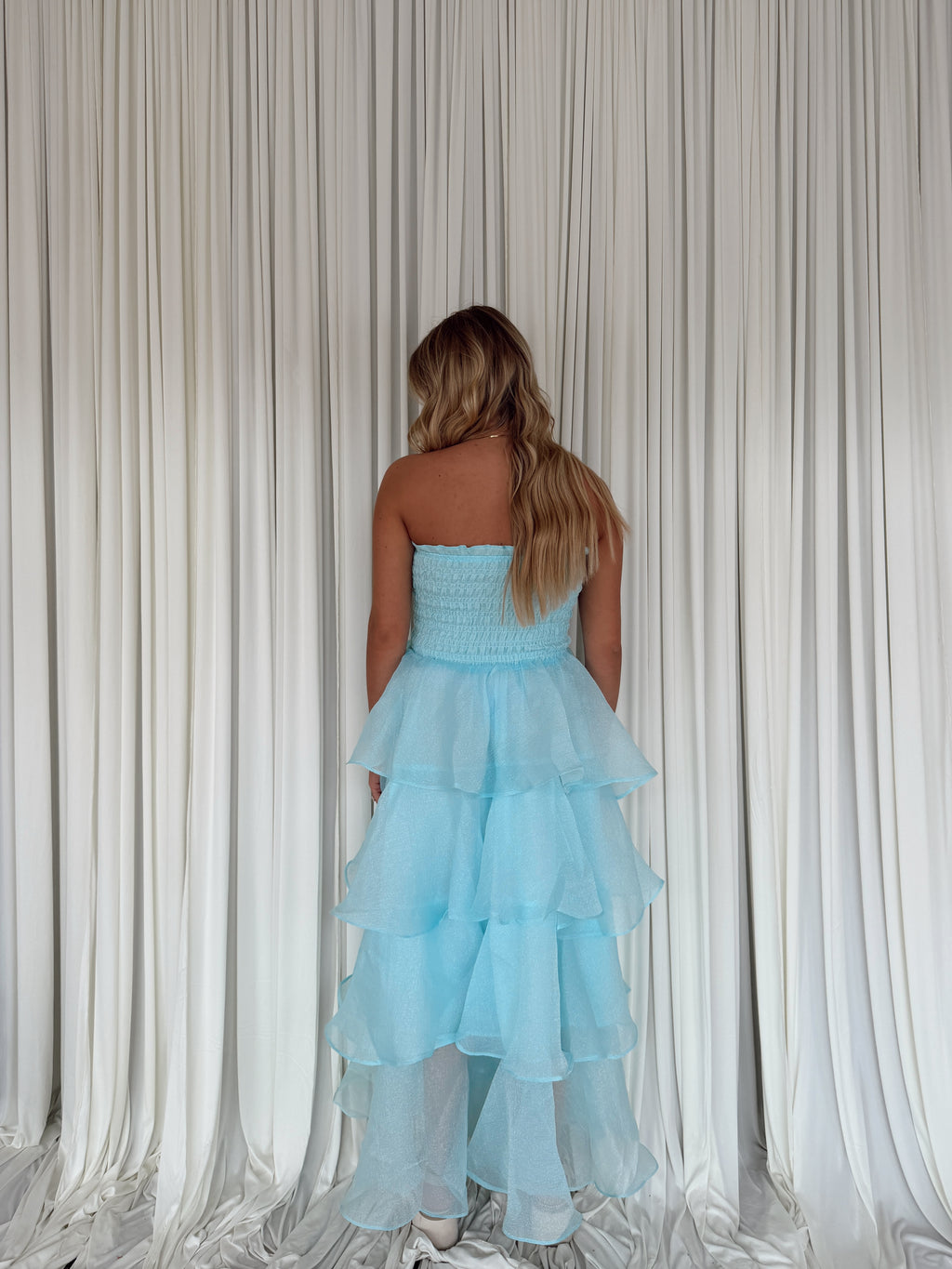 Layered Smocked Strapless Maxi Dress