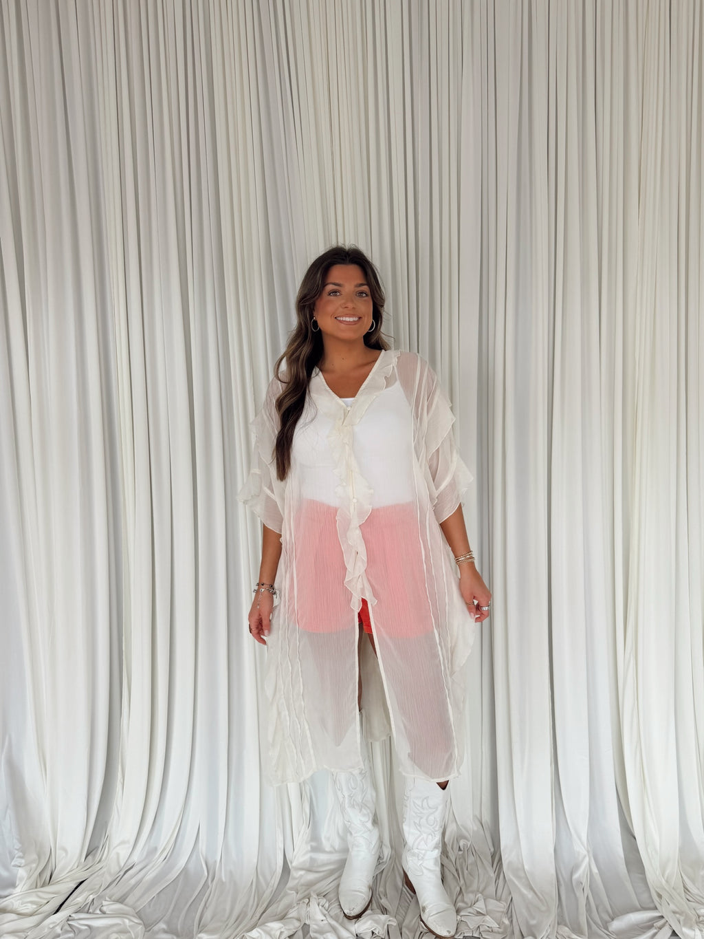 Chiffon Ruffled V-Neck Cover Up