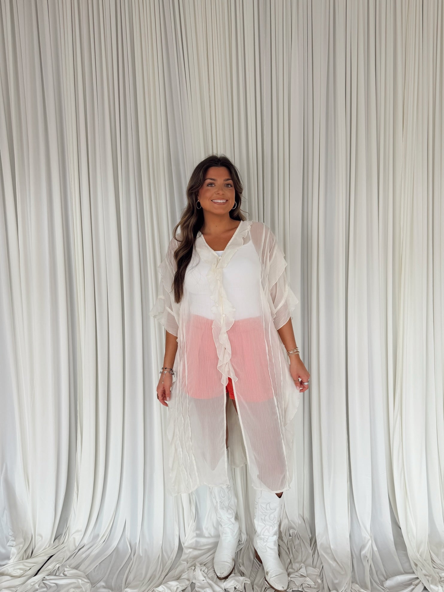 Chiffon Ruffled V-Neck Cover Up