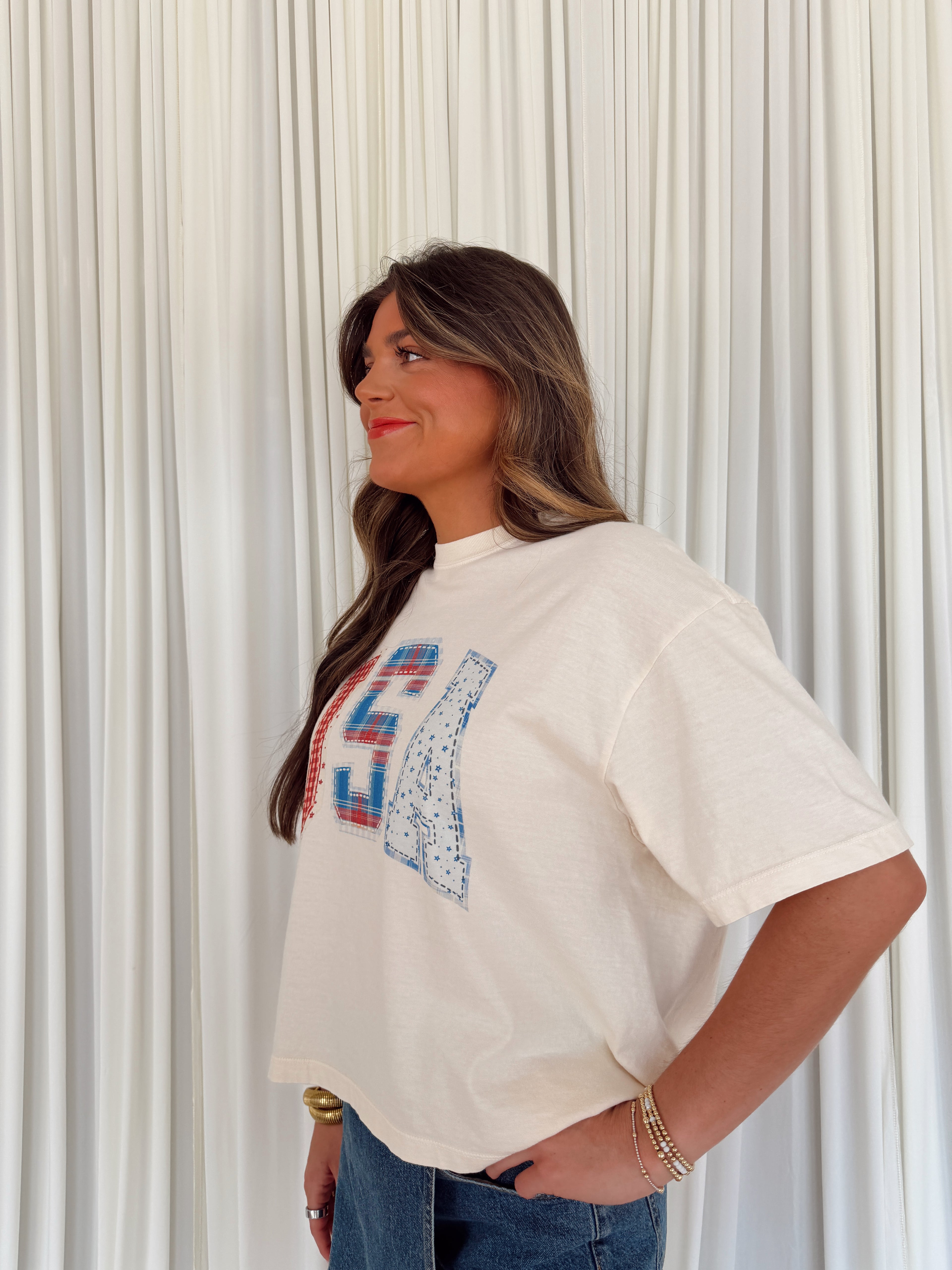 USA Patchwork Cropped Tee