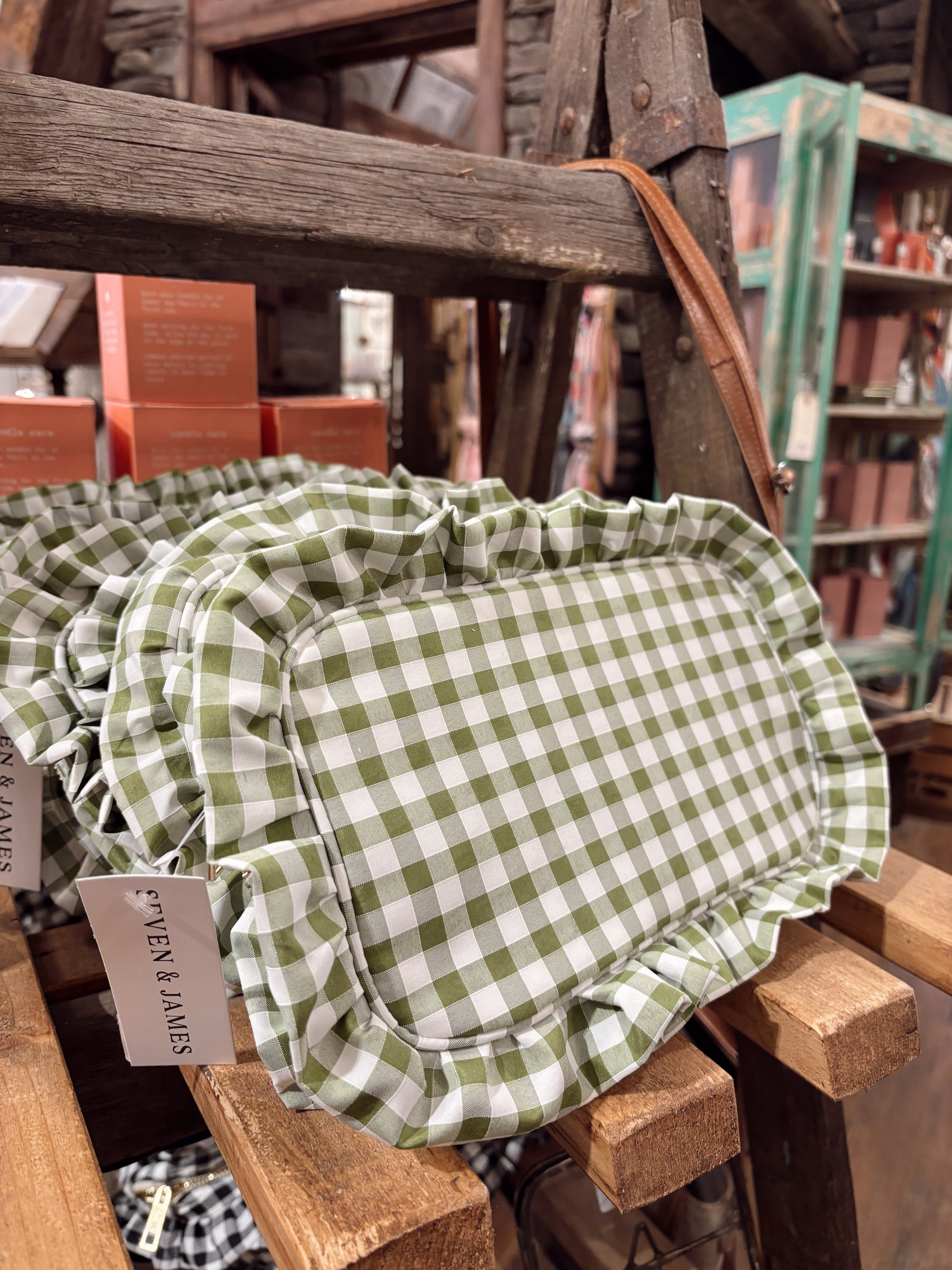 Gingham Ruffle Cosmetic Bag
