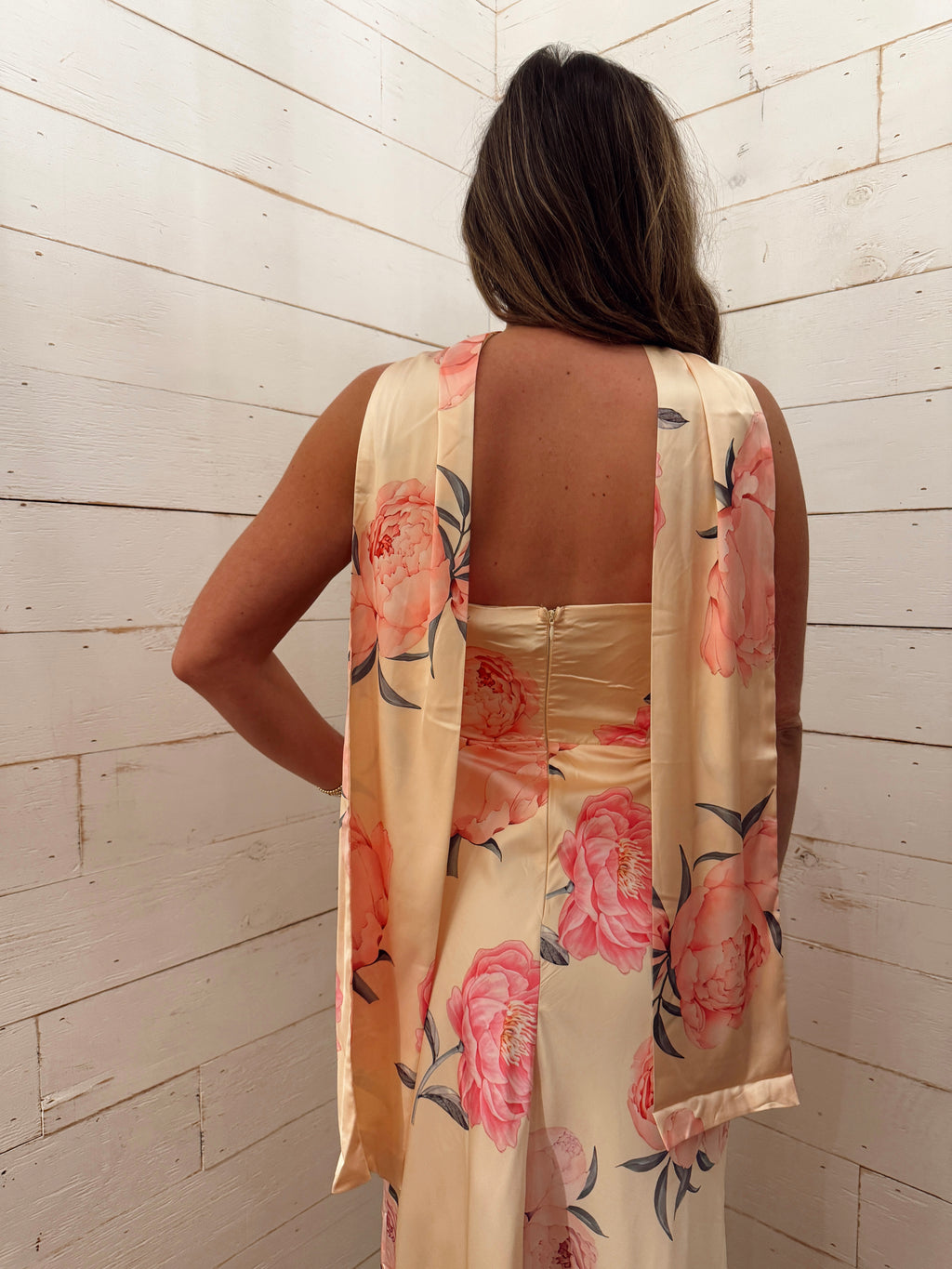 Strapless Maxi Dress with Neck Scarf