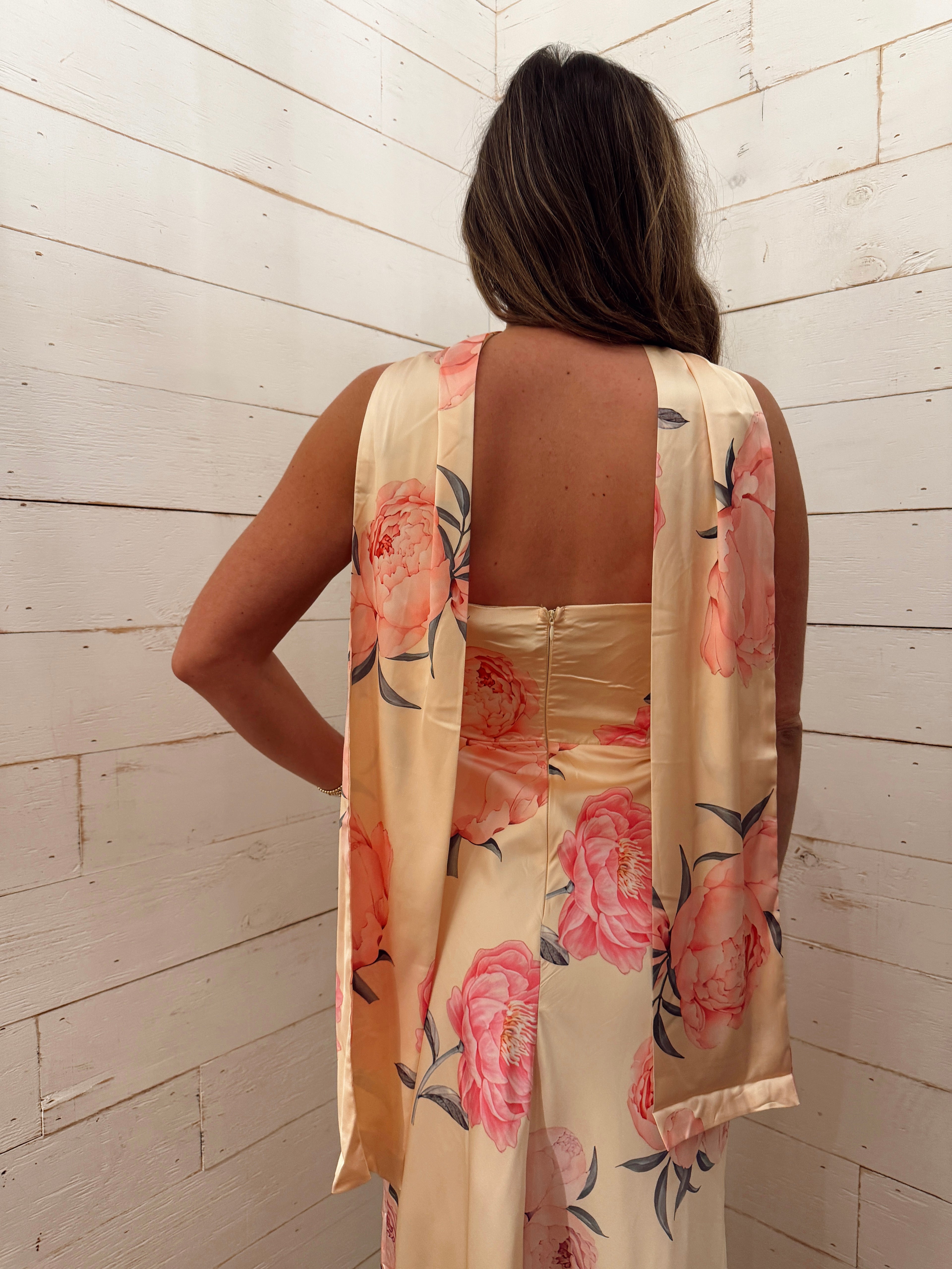 Strapless Maxi Dress with Neck Scarf
