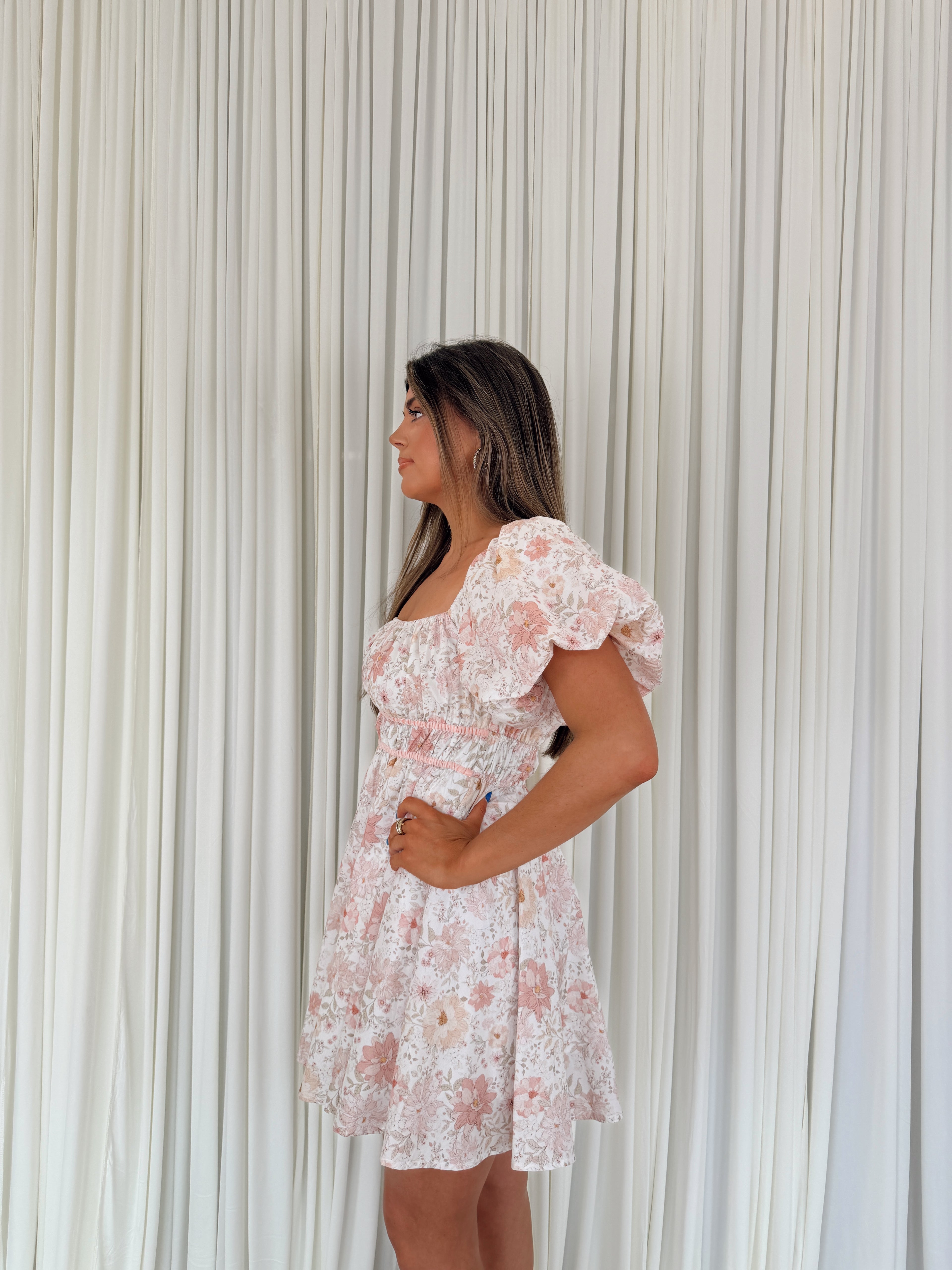 Floral Print Puff Short Sleeve Mini