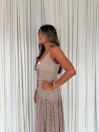 Neutral Floral Tie Front Maxi Dress