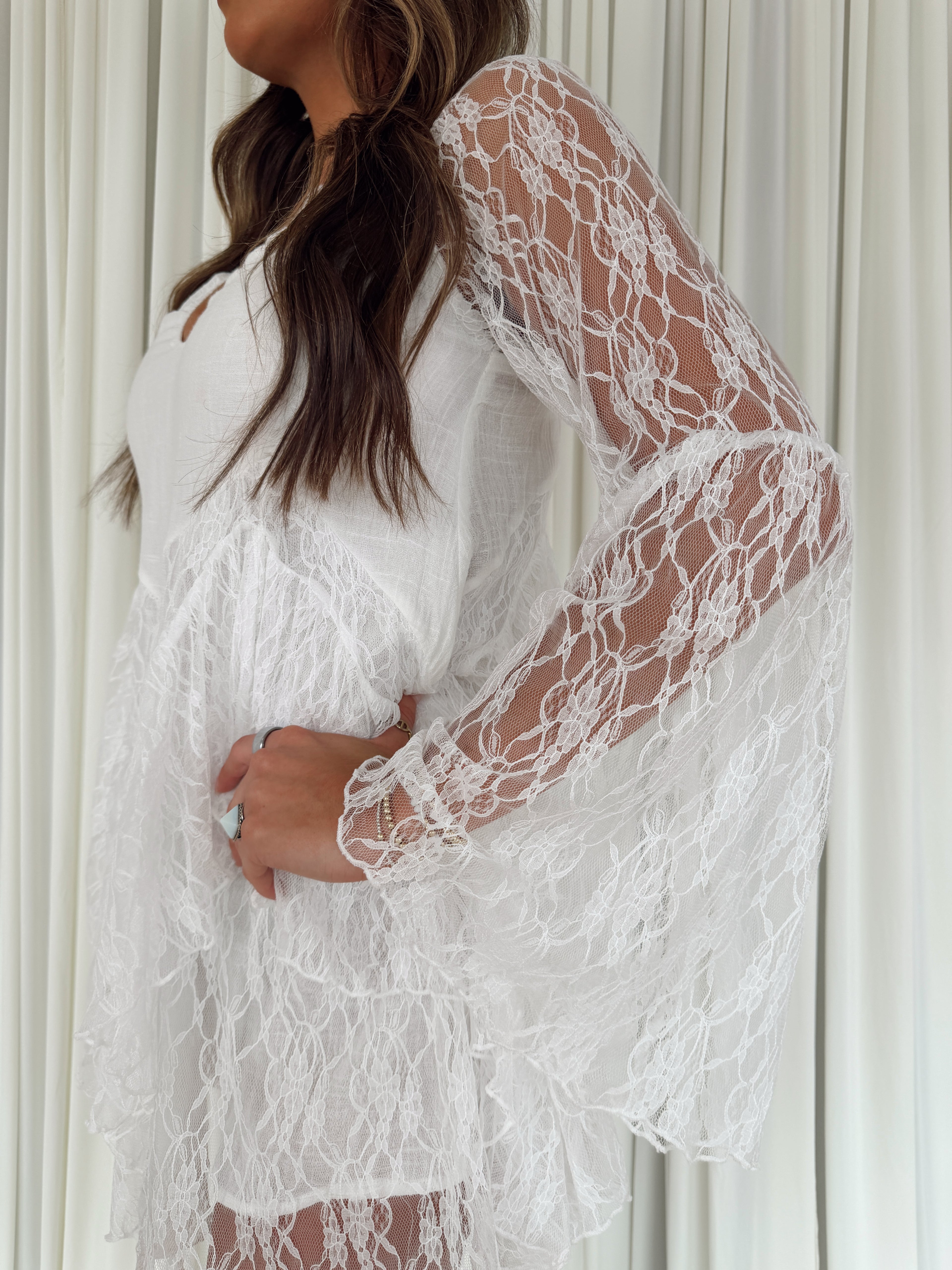 Ruffled Lace Open-Back Romper
